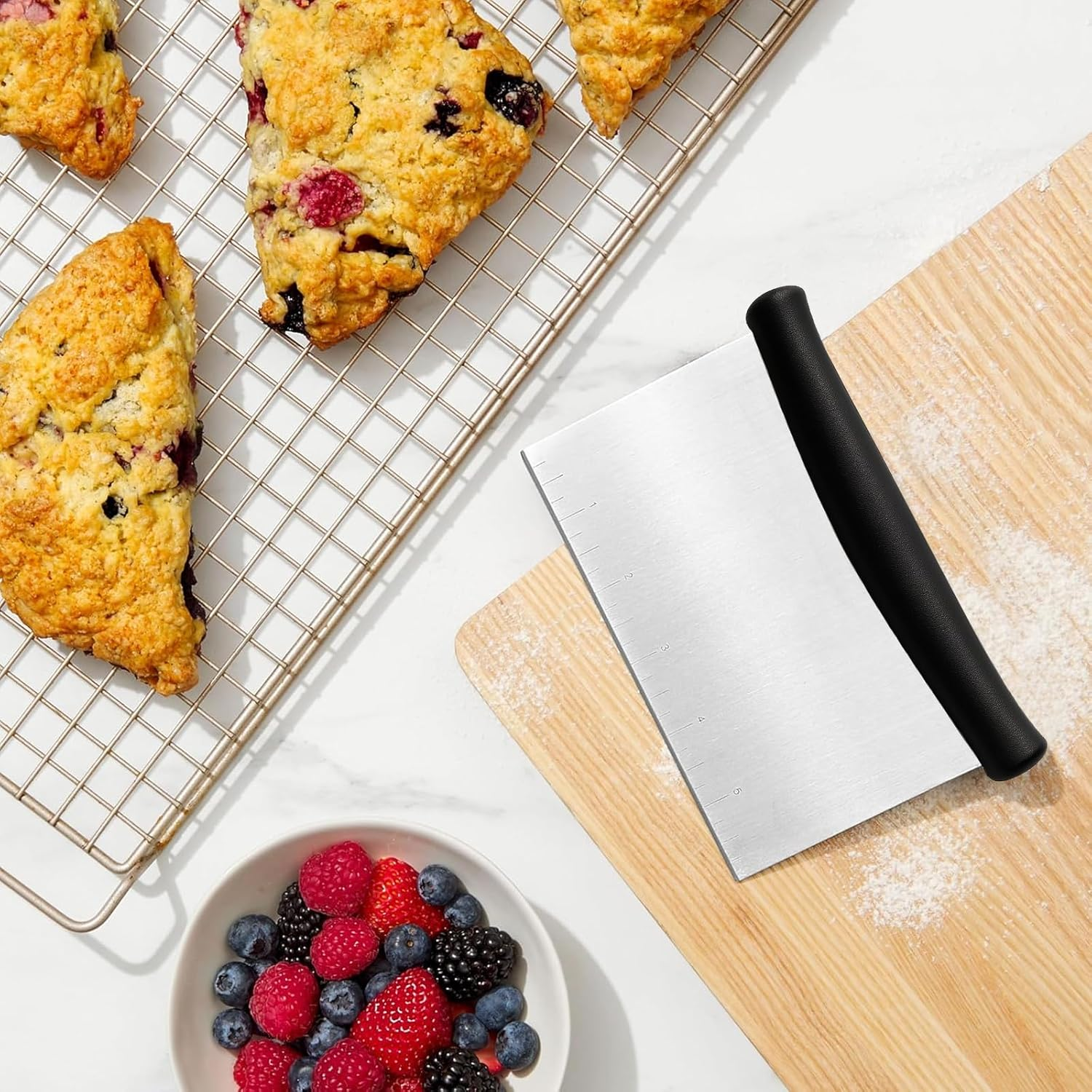 Shanghigh Dough Scraper and Cutter - Multi-Purpose Bench Scraper/Chopper with Measuring Scale, Stainless Steel Kitchen Essential Baking Cooking Tool for Bread, Pizza and Cake, Food Cutting Tool image number 4