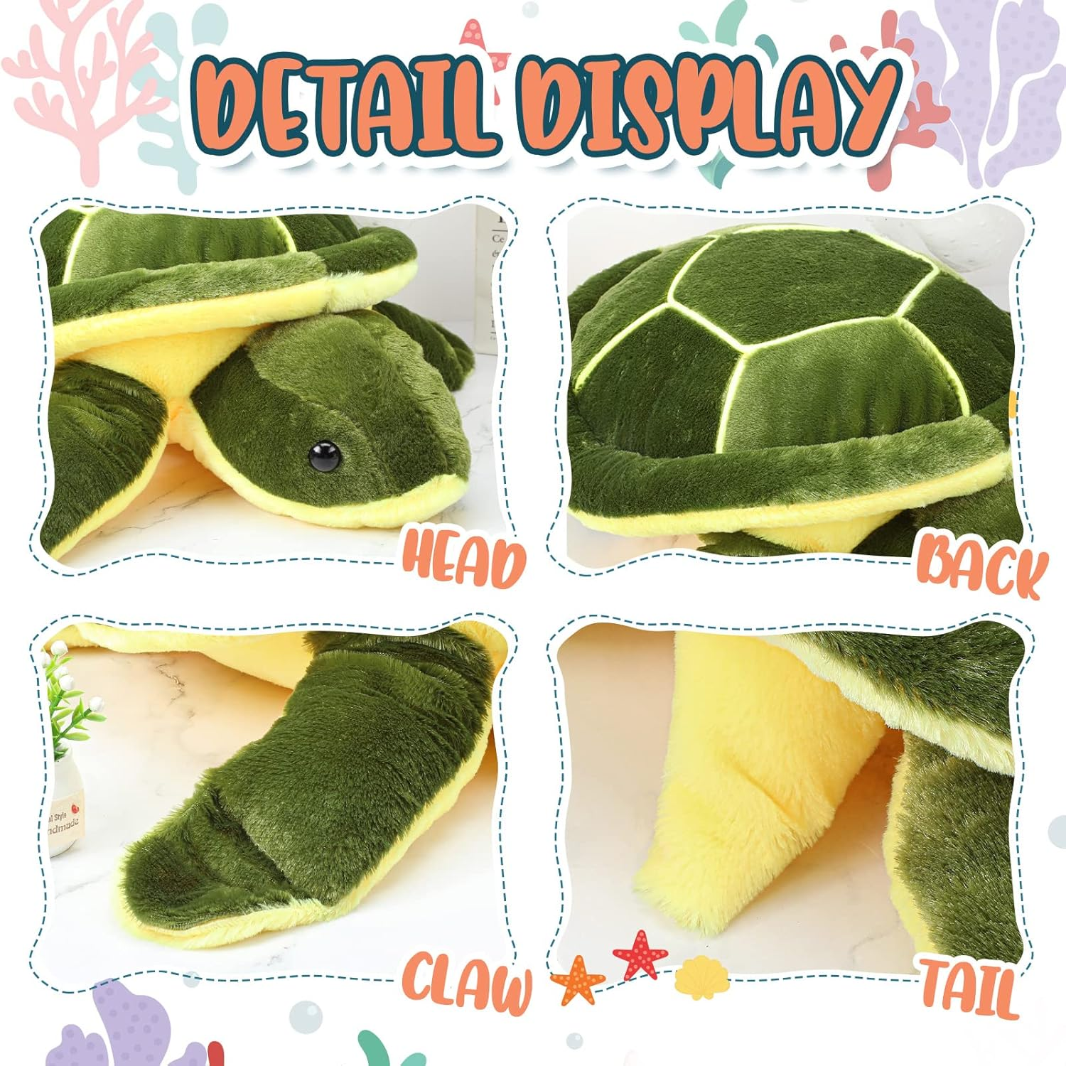 Soft Plush Sea Turtle Stuffed Animals Giant Plush Stuffed Turtle Large Ocean Life Tortoise Throw Pillow Cute Turtle Plush Birthday Valentine Easter Party Gifts for Kids and Adults (20 Inches) image number 1