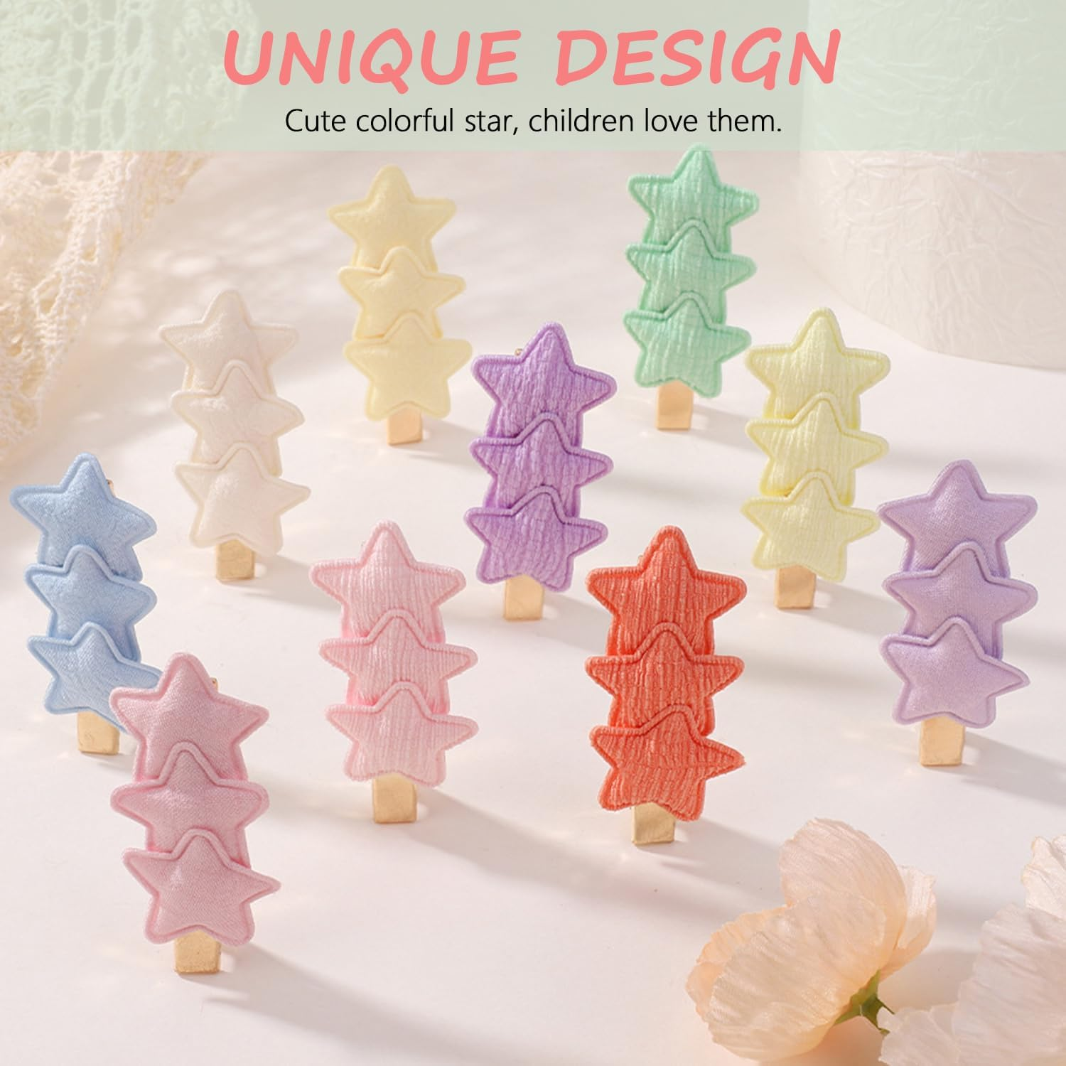 Baby Girls Hair Clips, [20 Pieces 10 Colors] Nonslip Hair Barrettes for Kids Fine Handmade Star Toddler Hair Accessories with Alligator Clips for Newborn Infant Toddlers Baby Girls Kids Teens image number 1