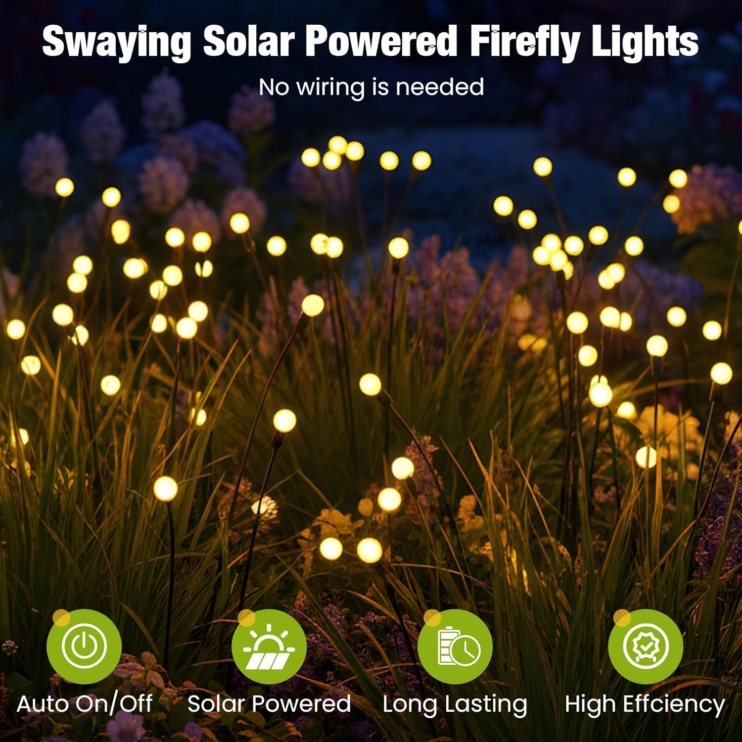 Advwin Solar Garden Lights 8 Pack, Solar Firefly Lights Waterproof IP44, 48 Led Swing Garden Lights, Outdoor Decorative Lights for Yard Lawn Patio Party Wedding Halloween Christmas, Warm Light image number 1