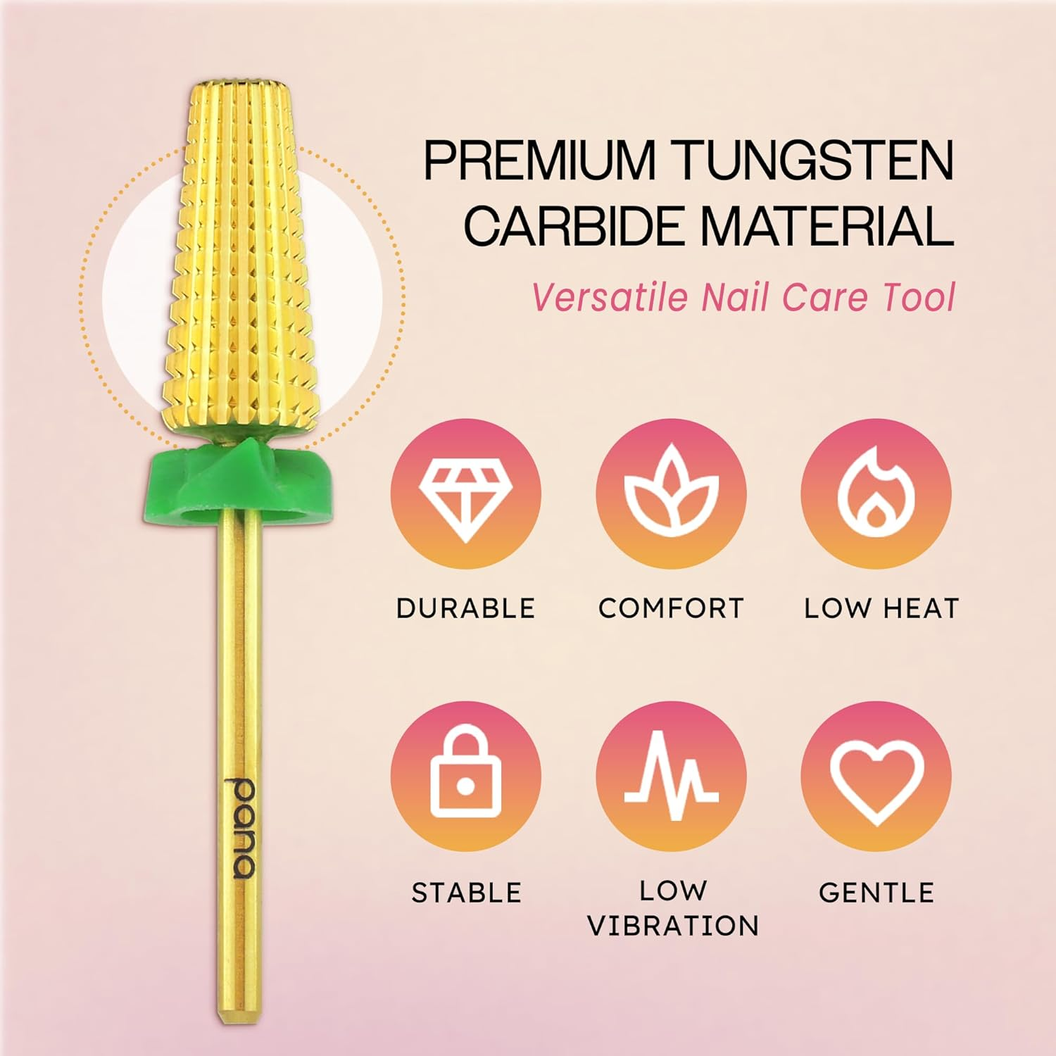 PANA Nail Carbide 5 in 1 Bit - Two Way Rotate Use for Both Left and Right Handed - Fast Remove Acrylic or Hard Gel - 3/32" Shank - Manicure, Nail Art, Drill Machine (Coarse - C, Gold) image number 4