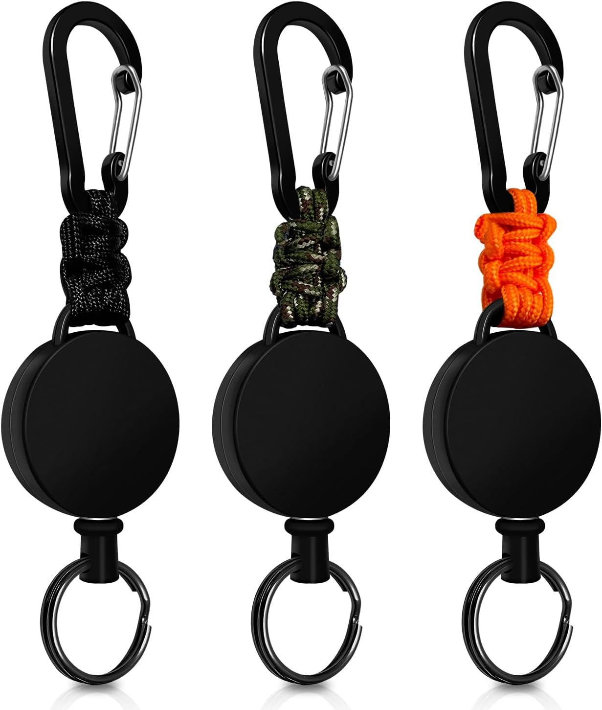 Retractable Keychain 3 Pack Heavy Duty Carabiner Badge Holder Extendable Badge Reel with 60Cm Steel Cord