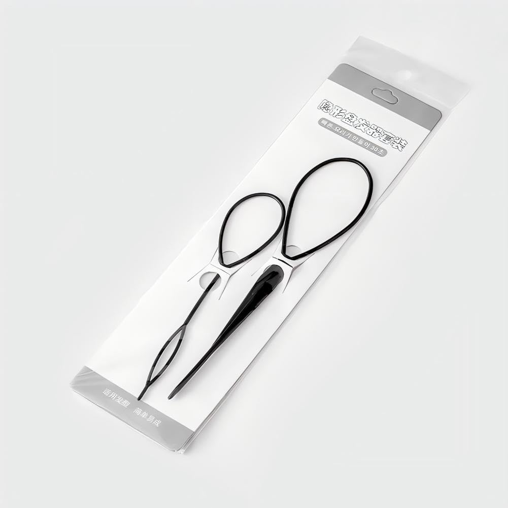 Quick Hair Looping Tail Tool 2Pcs French Braid Loop Ponytail Pull through Long Holders Styling Maker Braiding Topsy Tail Styling Tools Kit Black image number 1