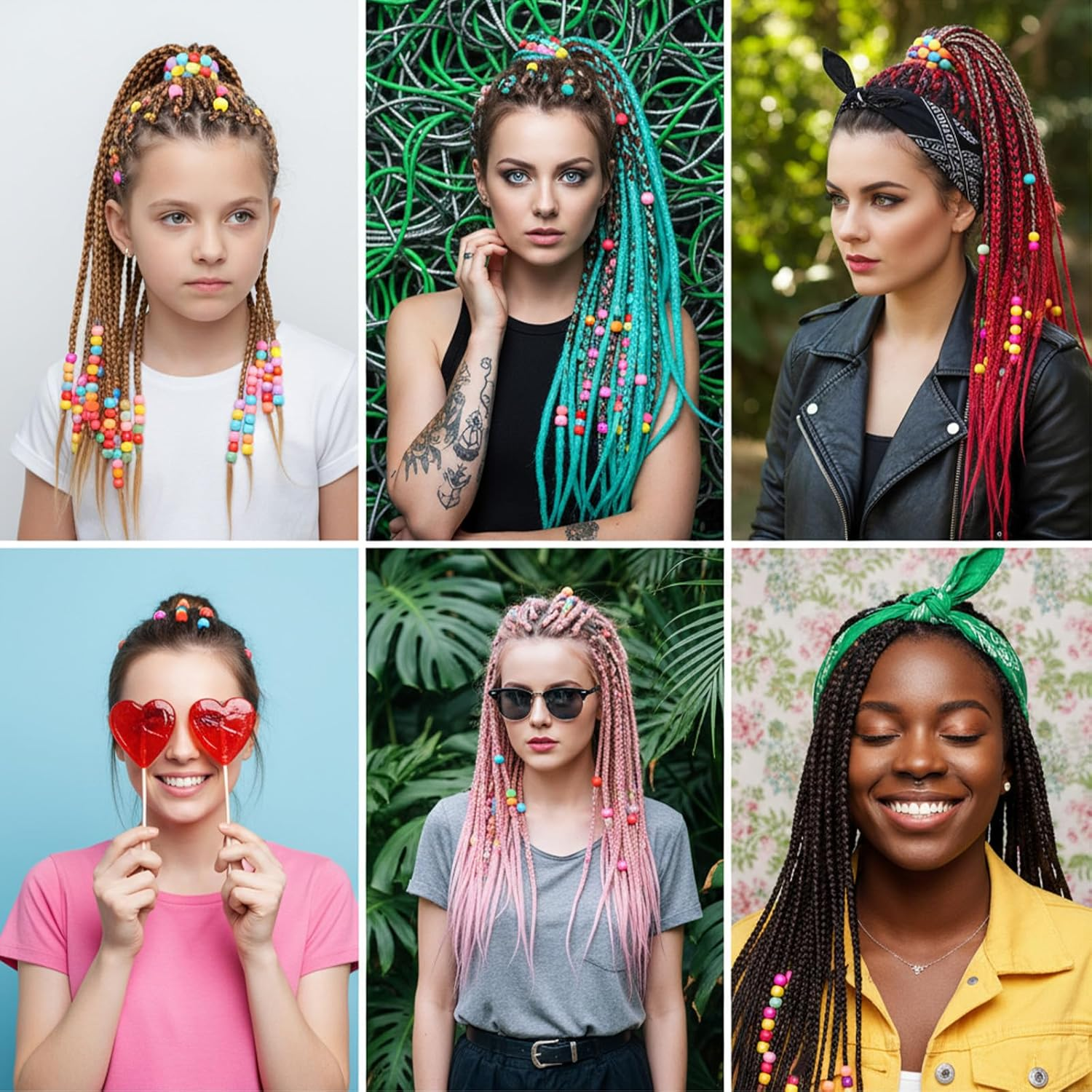 Ptwola 300 Pcs Rainbow Mini Hair Beads Plastic Tiny Hair Claw Clips Colorful Beads Clip Cute Candy Hairs Decorations Wear Braid Hairs Accessories Suitable for Women Girls