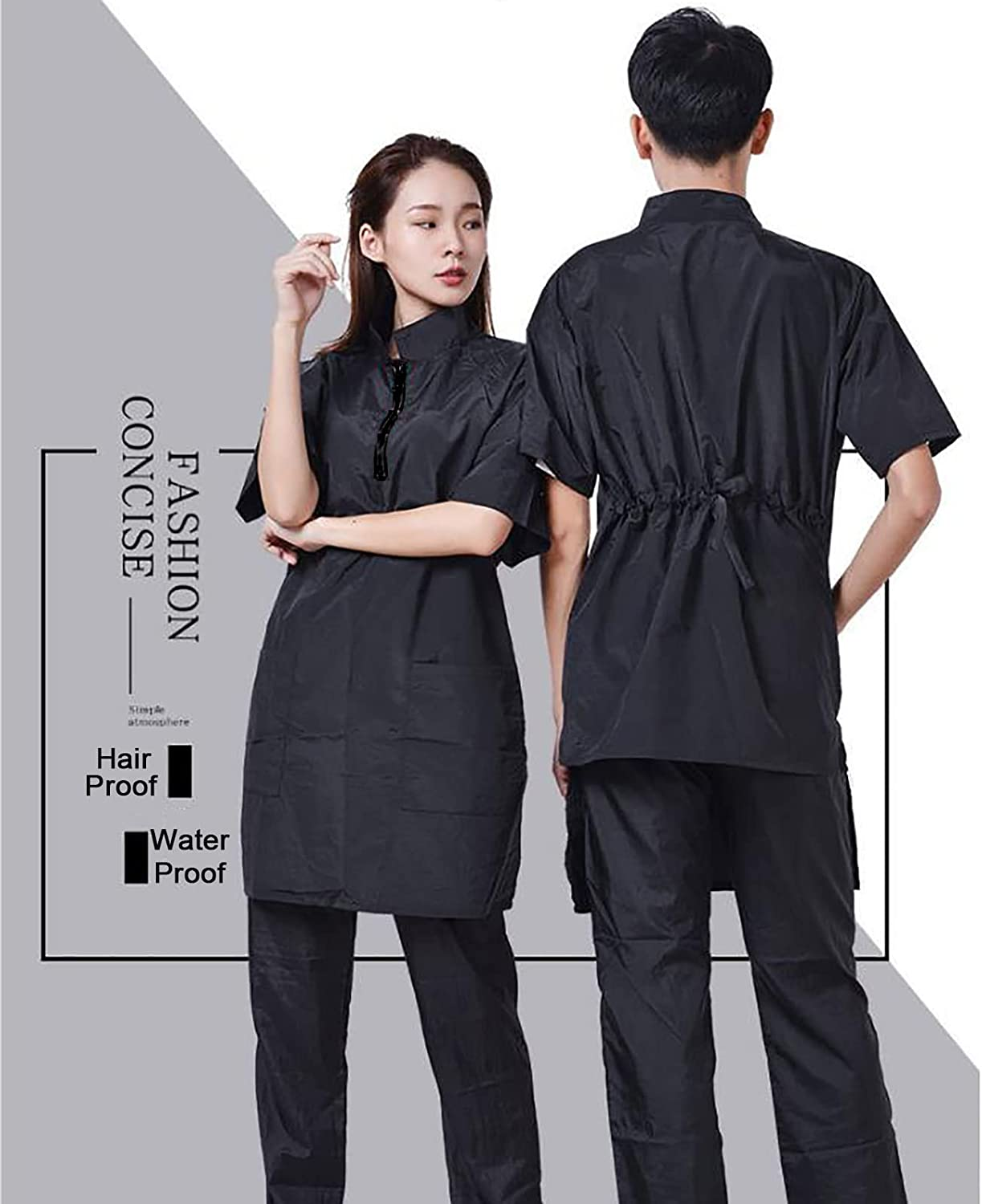 Gliitatu Dog Grooming Smock for Women Men Groomer Smock Hairdresser Barber Smock Jackets Apron Short Sleeve (2XL) image number 2