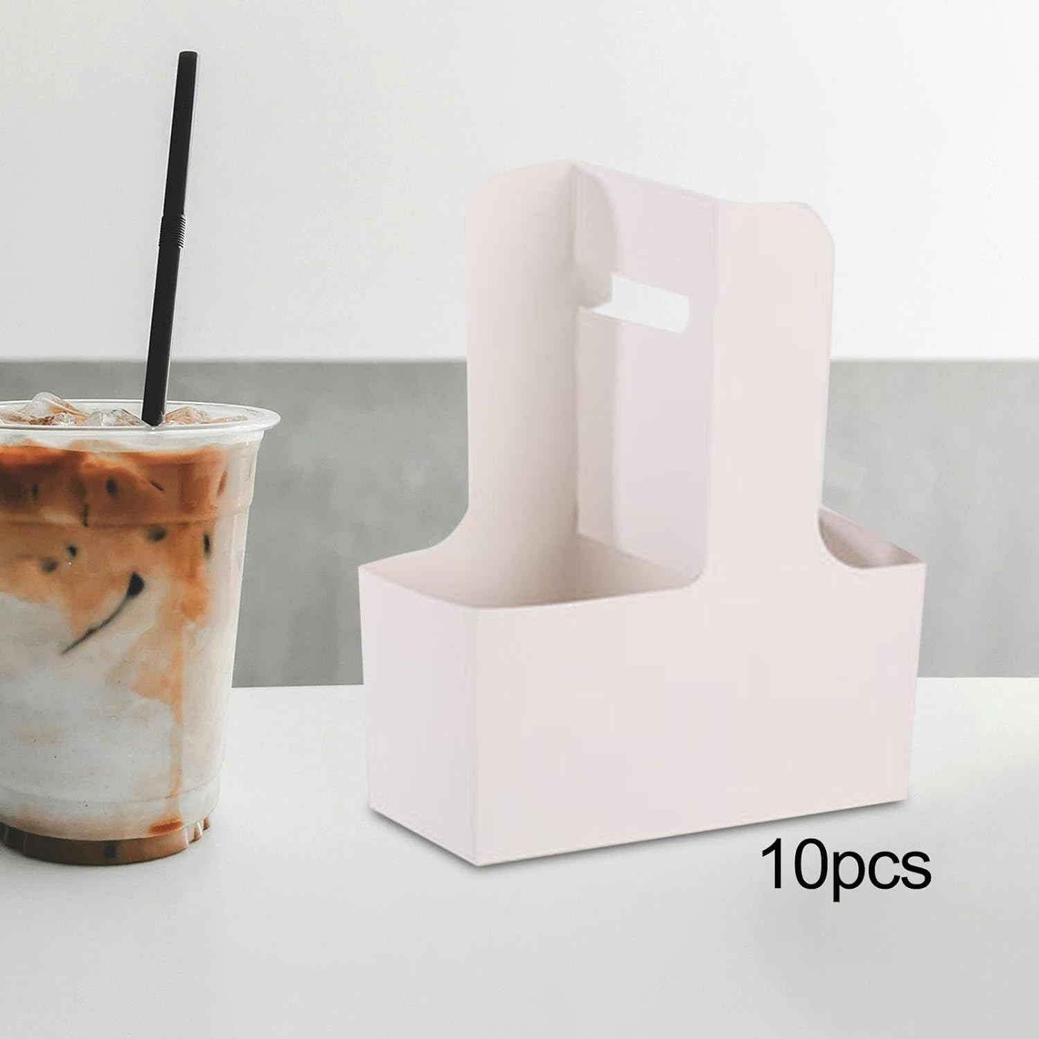 10X 2 Cup Drink Carrier with Handle Cup Carriers Lightweight Folding Cup Holder for Juice Ice Cream Cups Iced Coffee Drinks, White image number 6