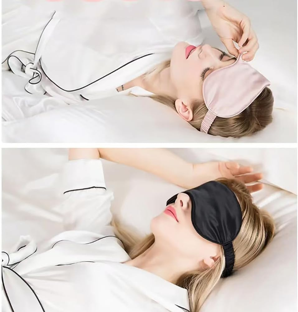 2 Pack 100% Mulberry Silk Sleep Mask, Elastic Headband 3D Contoured Blackout Blindfold for Side Sleepers, Night Sleep, Travel, Nap, Airplane Essentials (Black & Pink) image number 3