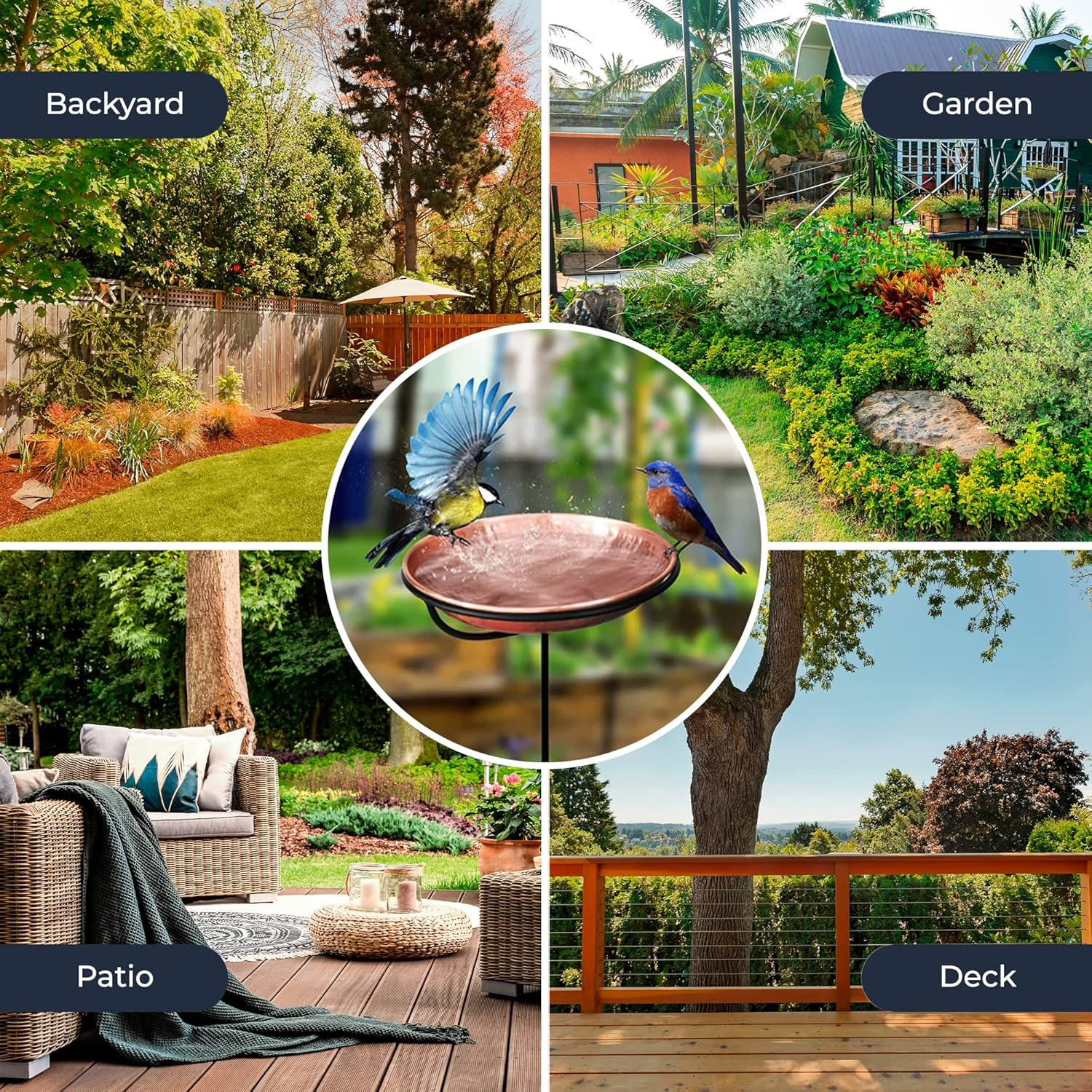 Monarch Abode Pure Copper Standing Bird Bath, Hand-Hammered Detachable Outdoor Bird Feeder, Bath, & Bowl with 34"" Iron Stand, Decor for Garden, Backyard, Patio, & Deck image number 4