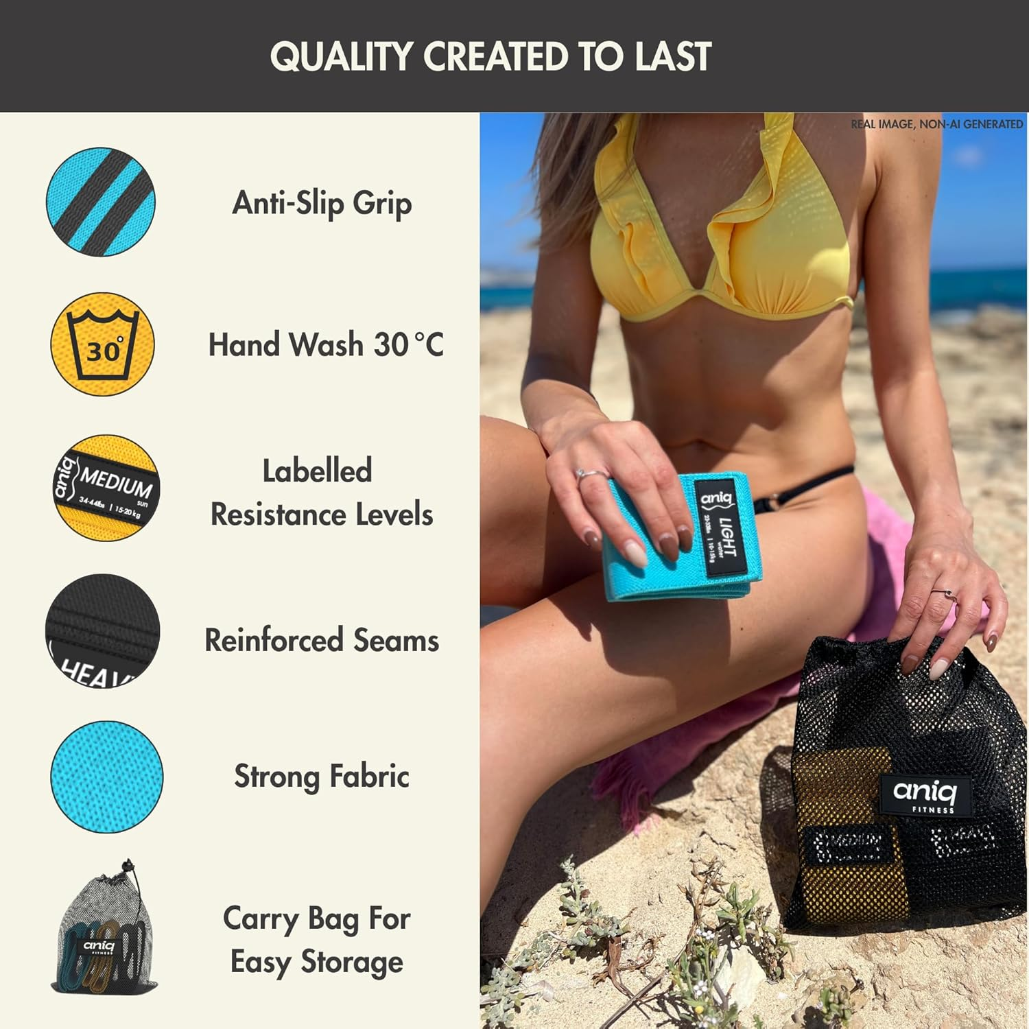 Fabric Resistance Bands Set for Women & Men &ndash; Non-Slip Booty Bands for Legs & Glutes &ndash; Includes Headband & Workout Guide & E-Guide &ndash; Ideal for Yoga, Pilates & Home Workouts by ANIQ&trade; image number 3