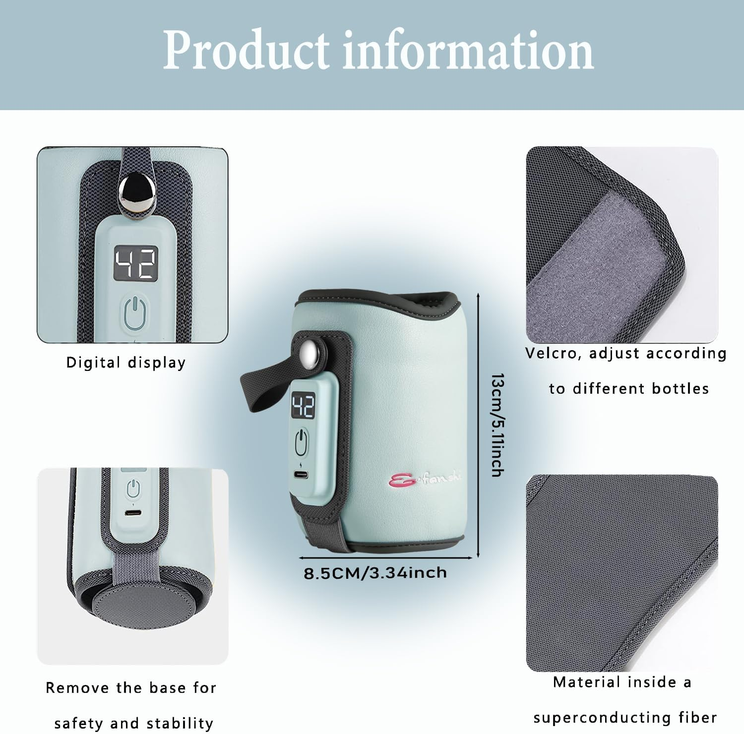 KGYMJR Baby Bottle Warmer, Portable Bottle Warmer Bag with USB Charge , Constant Temperature Bottle Warmer with Temperature Display,Five Gear Adjustable,Fast Heating for Night Feedingtravel Daily Use (Blue) - Orange image number 6