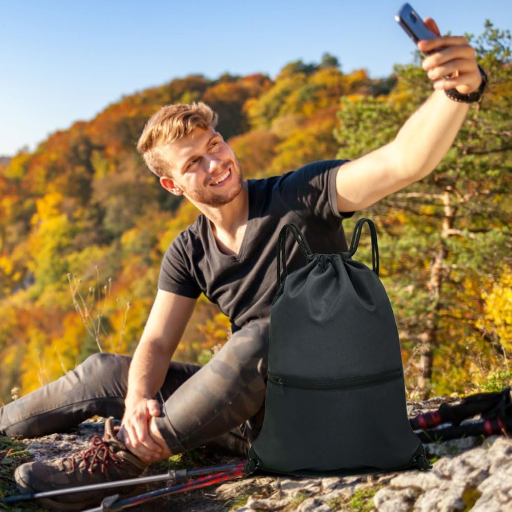 HOLYLUCK Men & Women Sport Gym Sack Drawstring Backpack Bag (White, Purple, Burgundy,Black,Navy Blue,Red,Blue) - Ablack image number 4