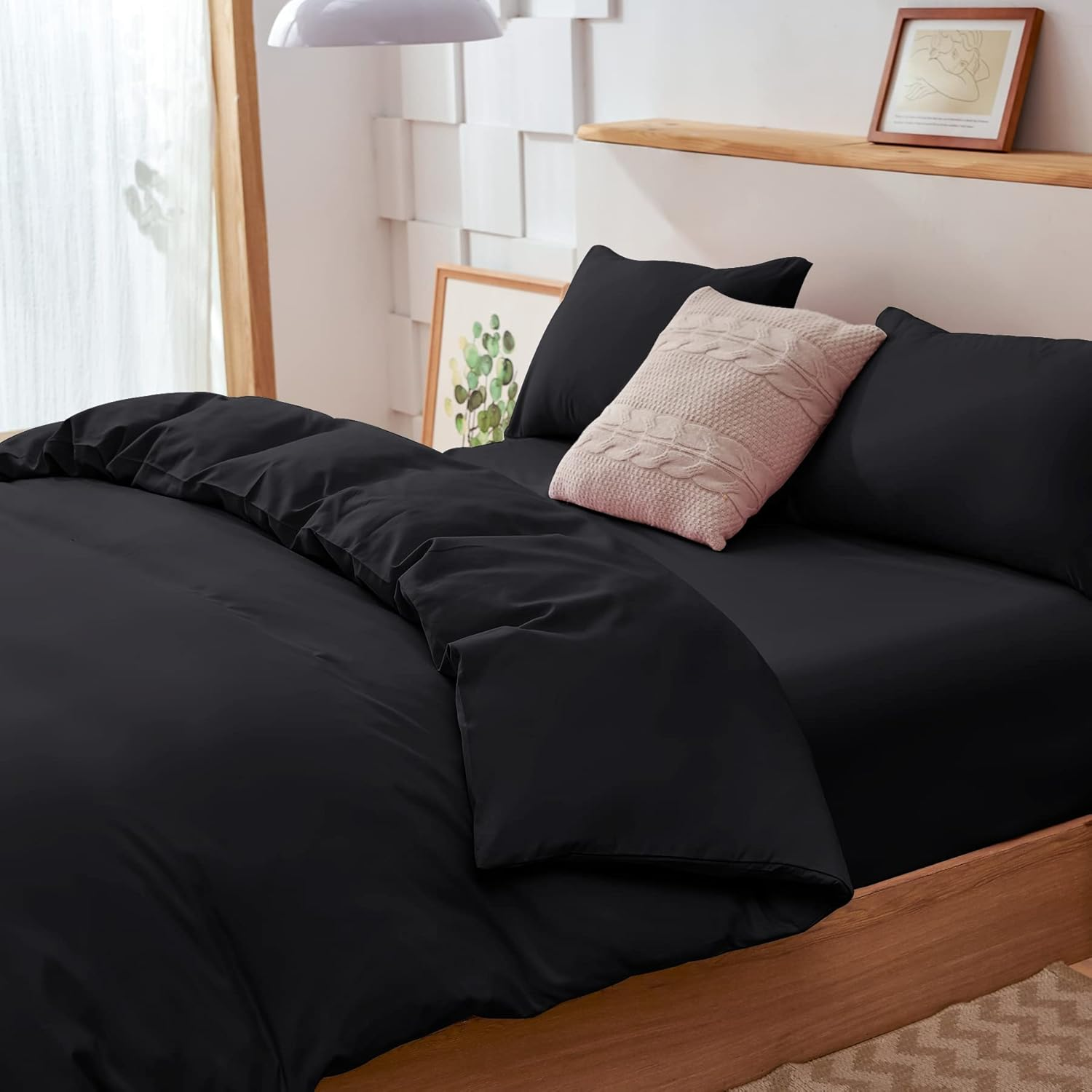 AYO Duvet Cover Set 3 Piece Single Sheet Western Style Japanese Style Bedding Cover Set Duvet Cover Fitted Sheet Pillowcase for Bed Comforter Quick Dry Peach Skin (Grey) image number 2