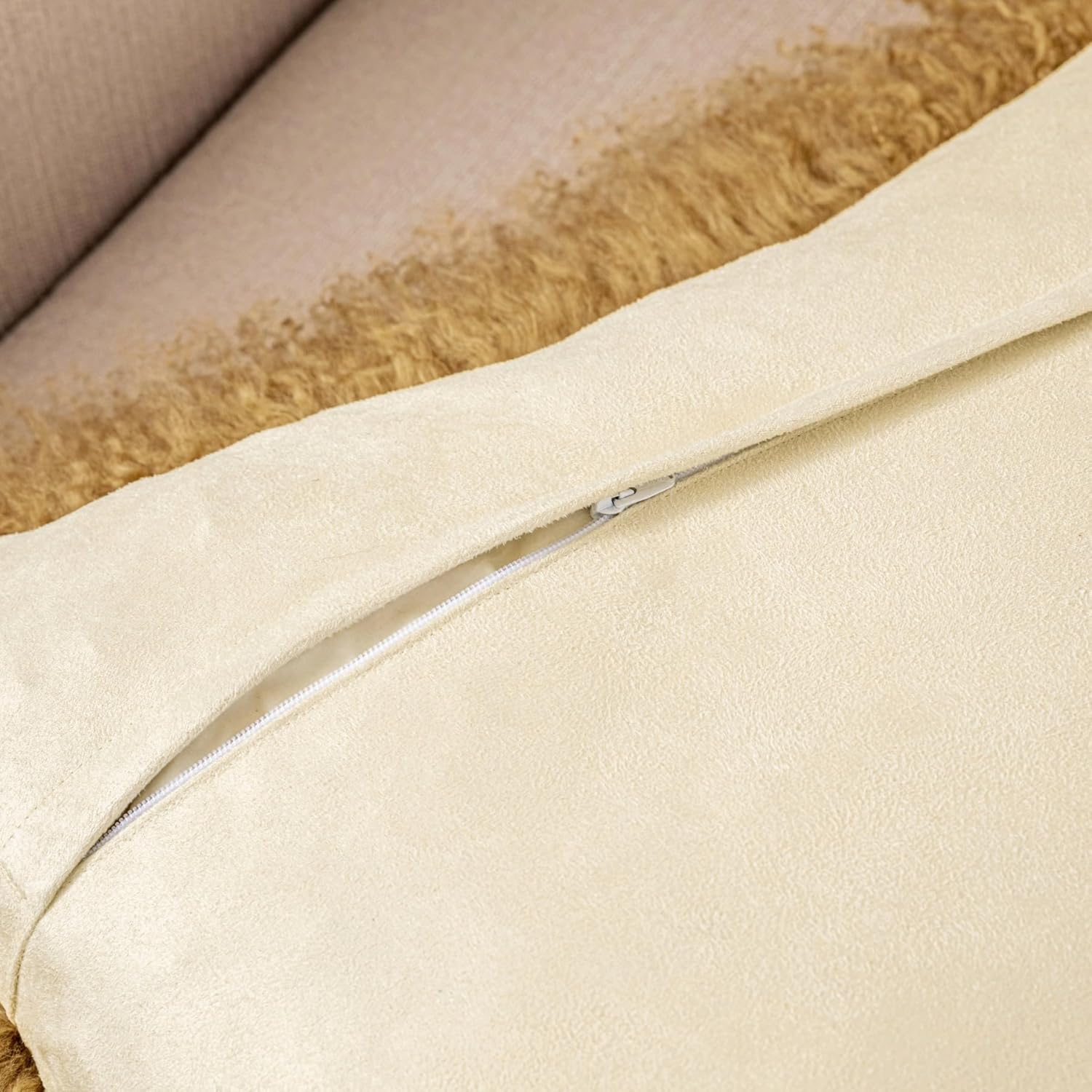 Luxury Mongolian Lamb Fur Pillow Covers Sheepskin Curly Wool Pillowcase Furry Leather Decorative Throw Cushion Cover for Couch and Bed Chair, No Pillow Insert, 18 X 18 Inch, Khaki image number 3