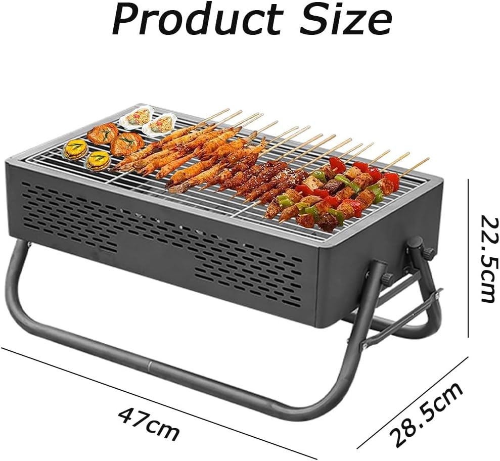 Rectangle Folding Barbecue Grill with Durable Material, Stainless Steel Charcoal Grill, Cooking Tea and BBQ Set, Portable BBQ Tool Kits, Suitable for Garden Picnic Outdoor Cooking (Black) image number 3