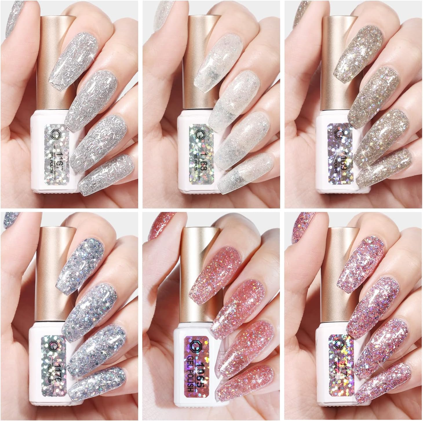 GAOY Glitter Inspire Gel Polish Kit Set, 6 Colors Including Pink Nude UV LED Soak off Nail Polish Home DIY Manicure Nail Salon Varnish image number 5