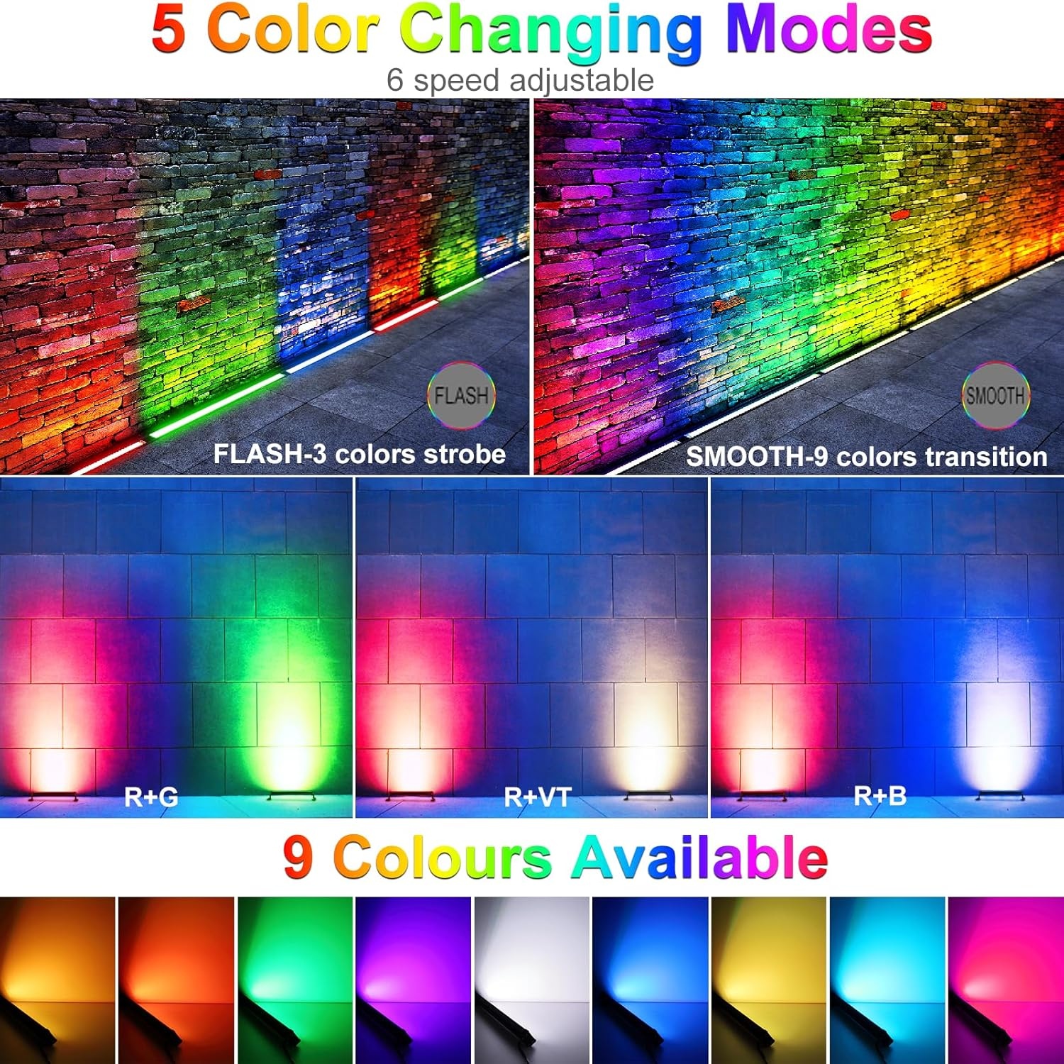 MEIHUA LED Outdoor Spotlight Solar RGB Wallwasher Light Dimmable LED Party Lights Timer RGB LED Party Light IP66 Disco Light Party Lighting for Outdoor DJ Disco Party Garden Carnival 4 in 1, SL-SP04 image number 3