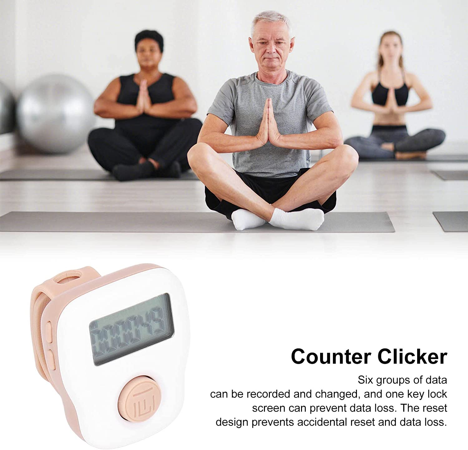 Wearable Ring Counter, 6 Channel Counting Luminous Ring Counter, USB Rechargeable Sweat Proof Silicone Counter, White image number 4