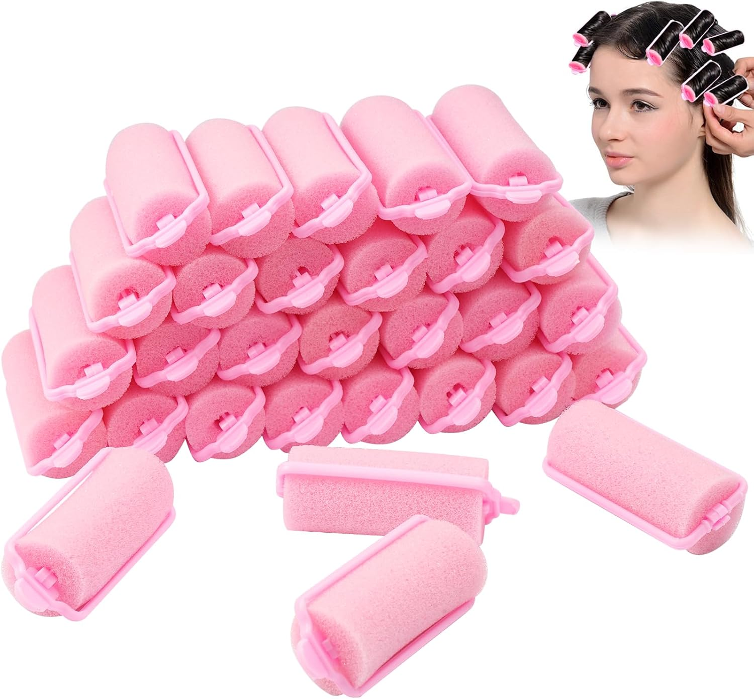 Pack of 30 Sponge Curlers, Curlers Foam 25 Mm, Hair Rollers, Foam Sponge, Hair Rollers, No Damage to Hair, Sleep Curlers for Women and Children, DIY Hair Styling image number 4