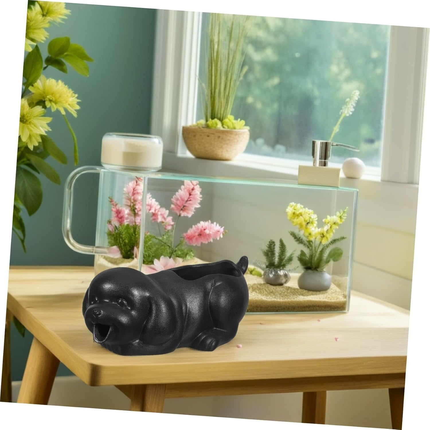 COHEALI Ceramic Table Fountain Outdoor Water Feature Decor Bonsai Fountain Decorative Jar Aquarium Decor Pond Water Feature Black image number 4