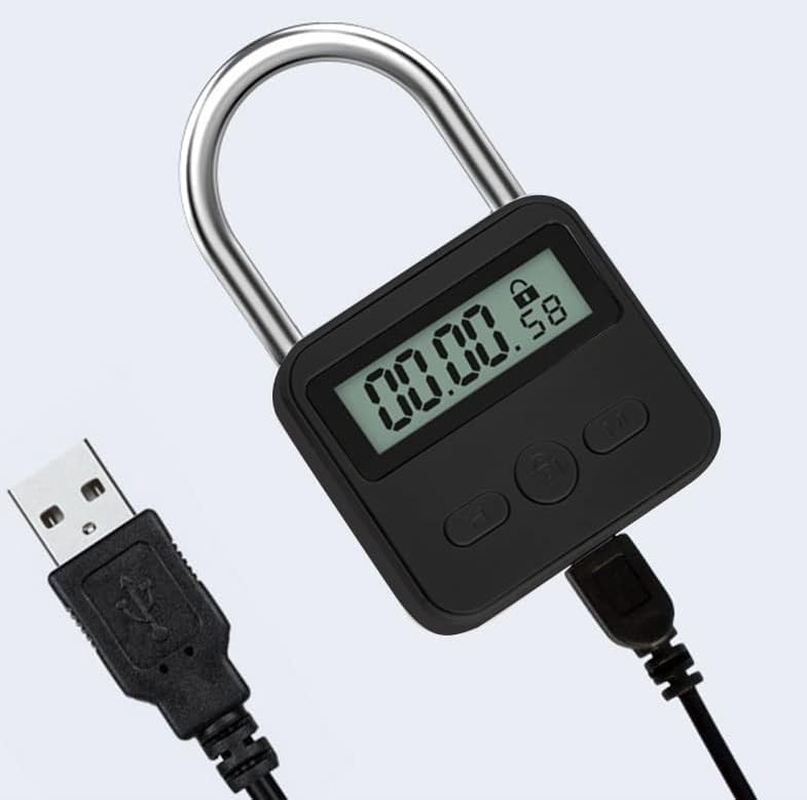 Metal Timer Lock - Electronic Time Padlock with LCD Display - USB Rechargeable (Black) image number 2