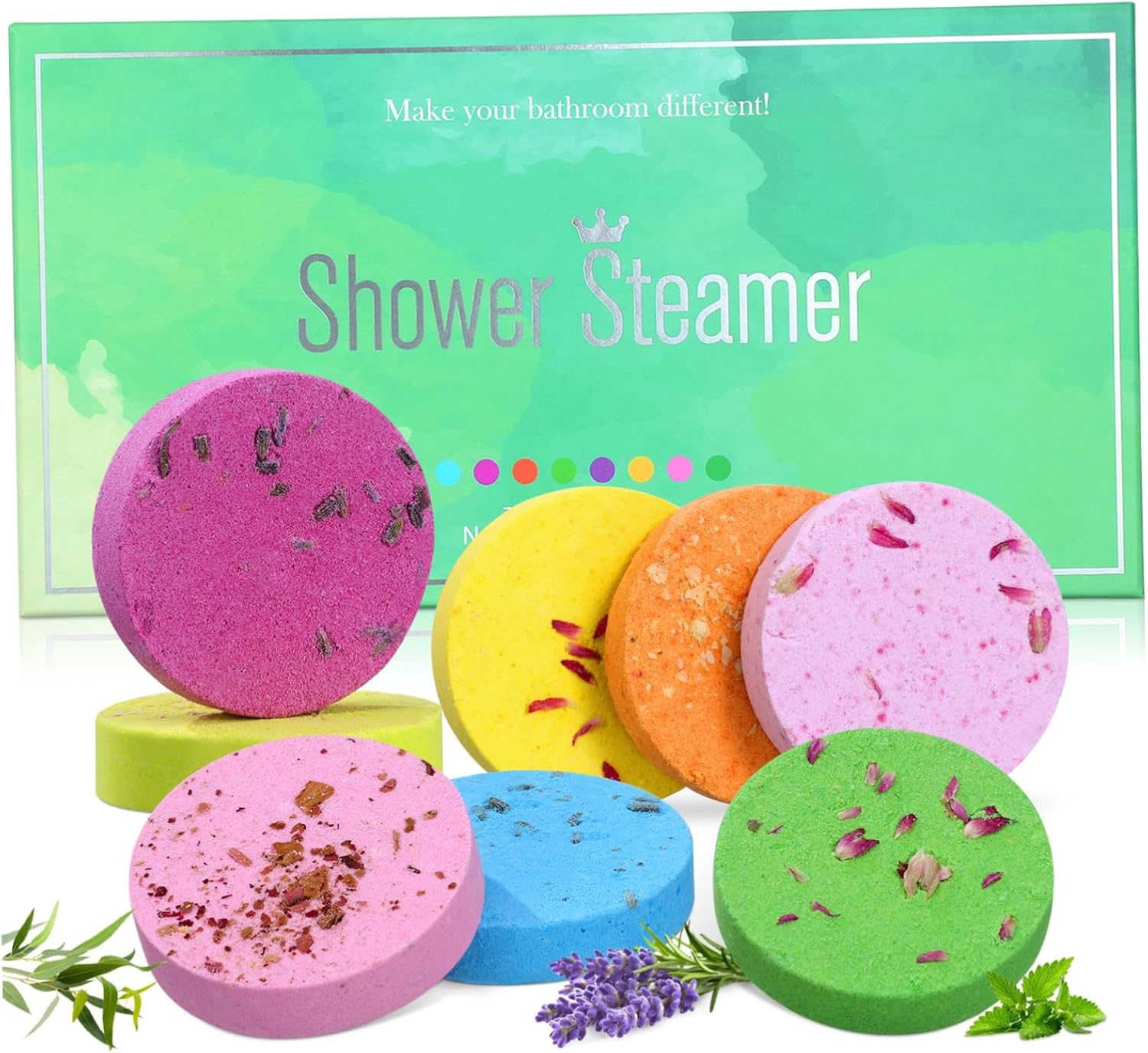 SAFIGLE 8Pcs Essential Oil Shower Tablets Set Dried Flowers Natural Bath Steamer for Relaxation Spa Women and Men