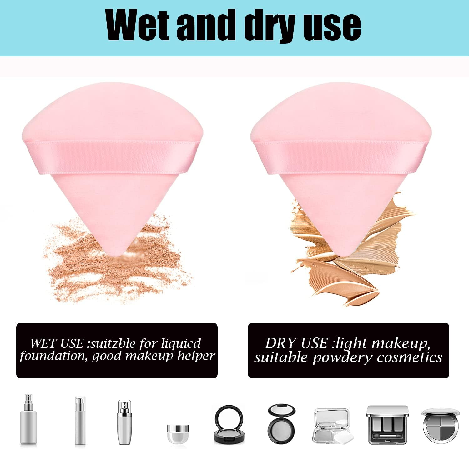 JASSINS Sponge Set of 8 Cotton Powder Puff Triangle Super Soft for Dry Wet Makeup Concealer Loose and Body Powder Foundation Blush Makeup Set (Pink) image number 1