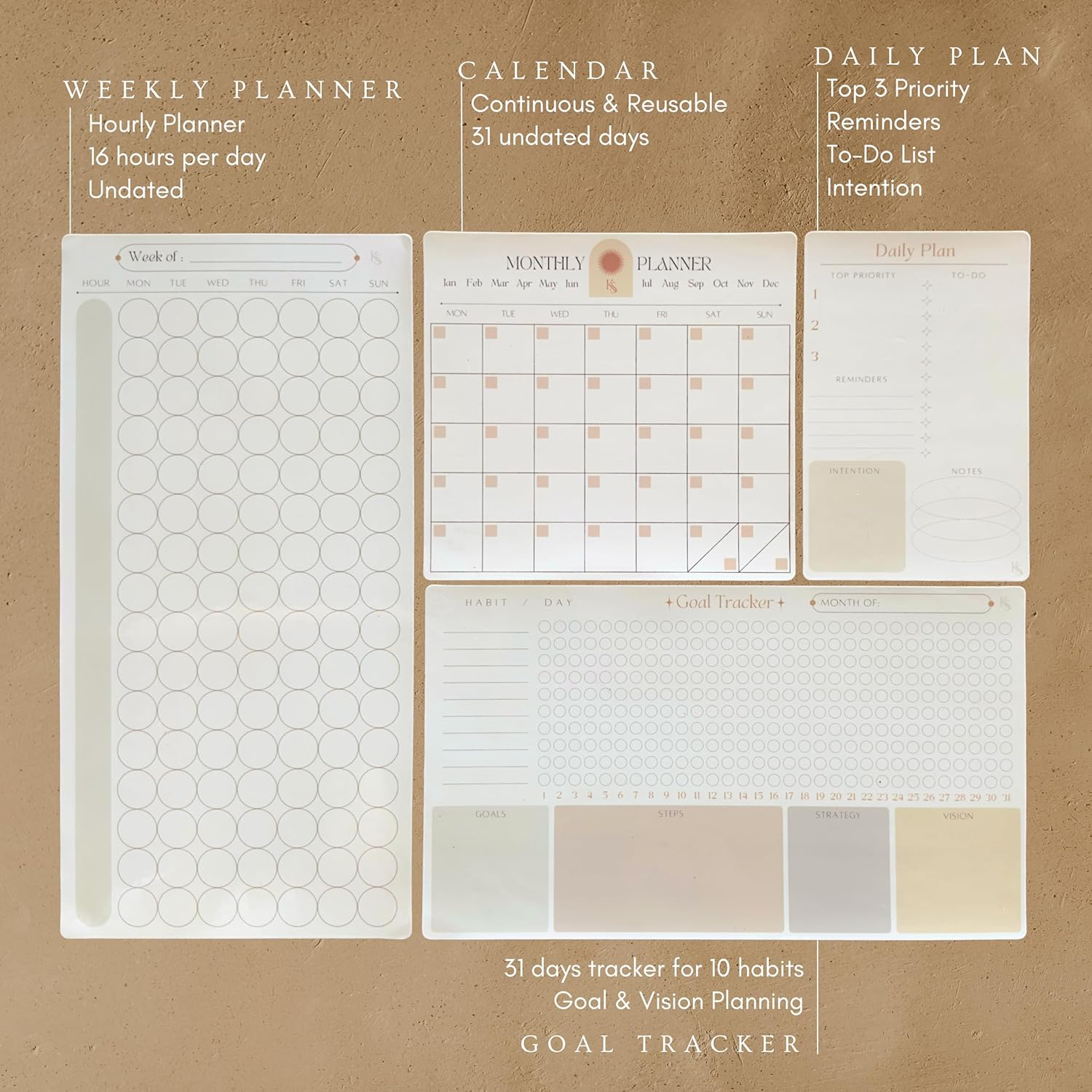 Premium Color-Coded Time Block Planner, Refrigerator Magnetic Planner Set, Vision Board, Wet Erase Daily Magnetic Calendar for Fridge, Weekly Planner, Habit Tracker, Teacher Planner image number 1