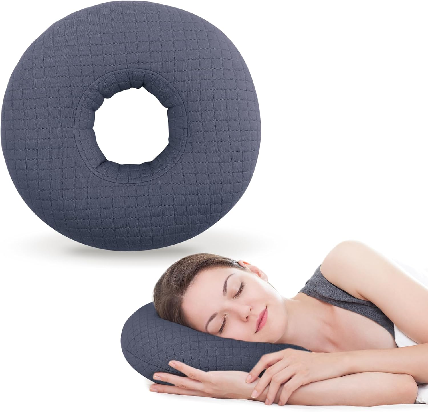 Roamready Ear Piercing Pillow for Side Sleepers, Ear Pillows with Holes for Pain, Earring Inflammation Pressure Sores, Cotton Earring Pillow for CNH Side Sleepers