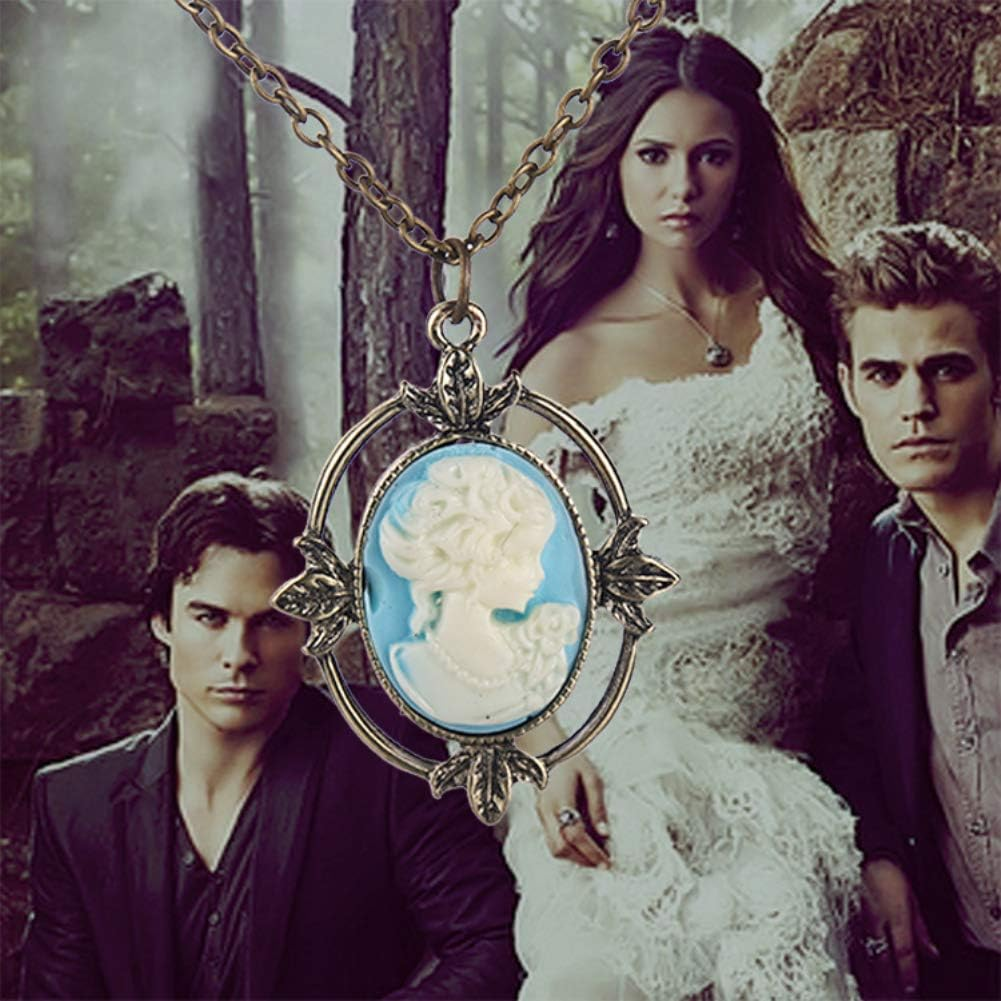 2 Pcs Vampire Diaries Necklaces Set Elena Cameo Katherine Necklace Costume Jewelry, Metal, No Gemstone image number 1