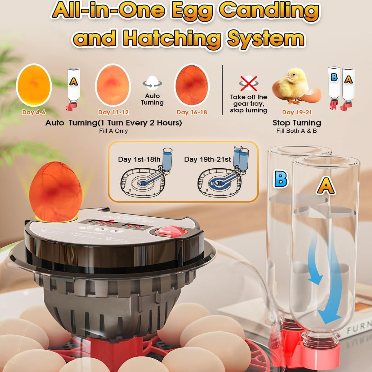 CLOUDSEASON Egg Hatching Incubator 12 Egg Capacity with Automatic Constant Temperature Humidity Control & Auto Egg Turning for Chickens Ducks Geese Quail Pigeons (European Plug) image number 4