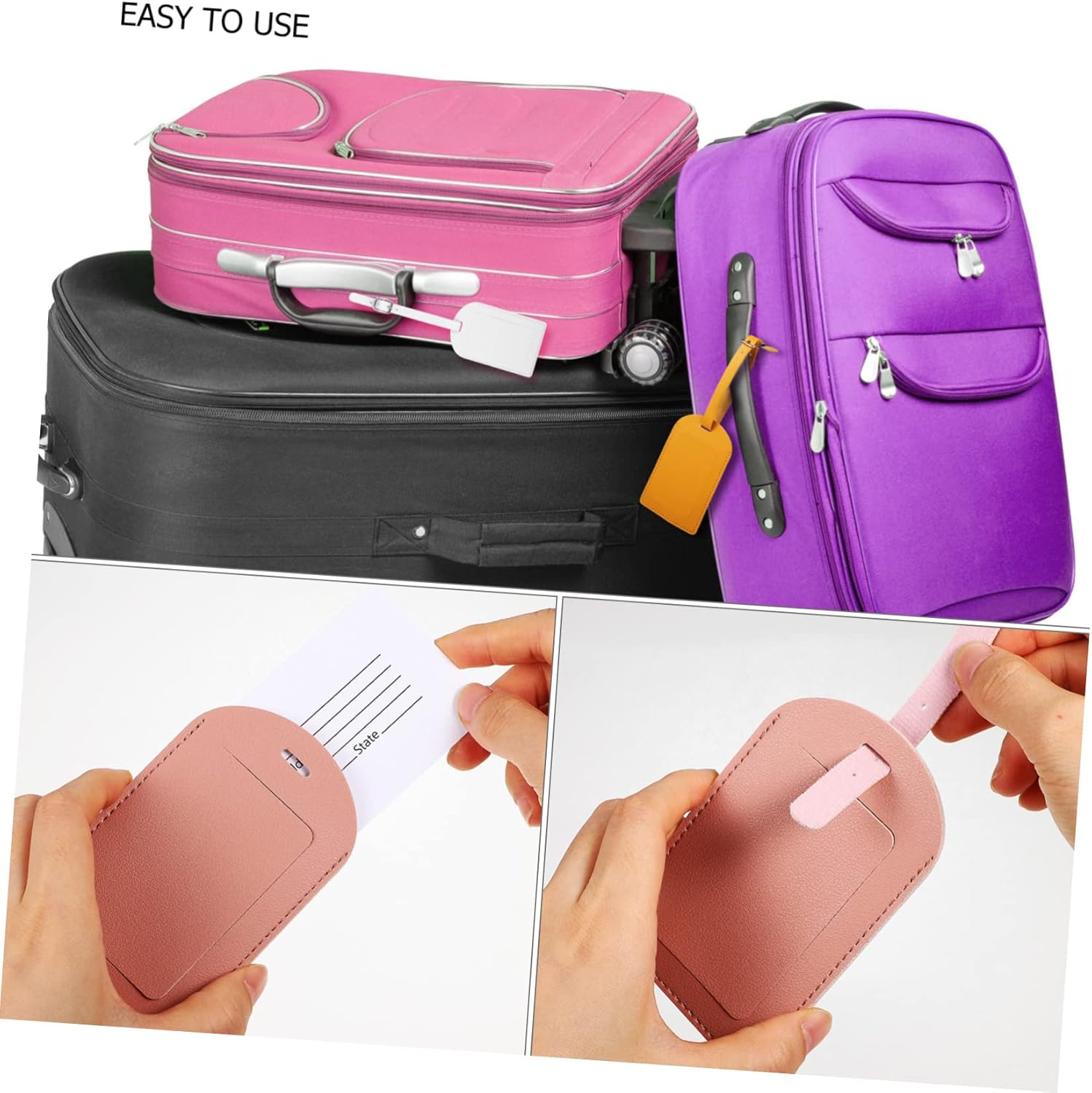 WRITWAA 8Pcs Thicken Leather Suitcase Luggage Tag Flipping Lid Design Travel Necessity For image number 4