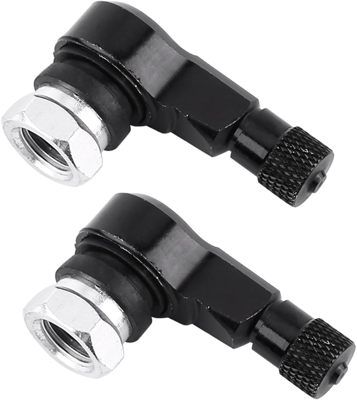Universal Aluminum Alloy 90 Degree Tire Valve Stems Caps for Motorcycle, 2Pcs (Black) - Black image number 3