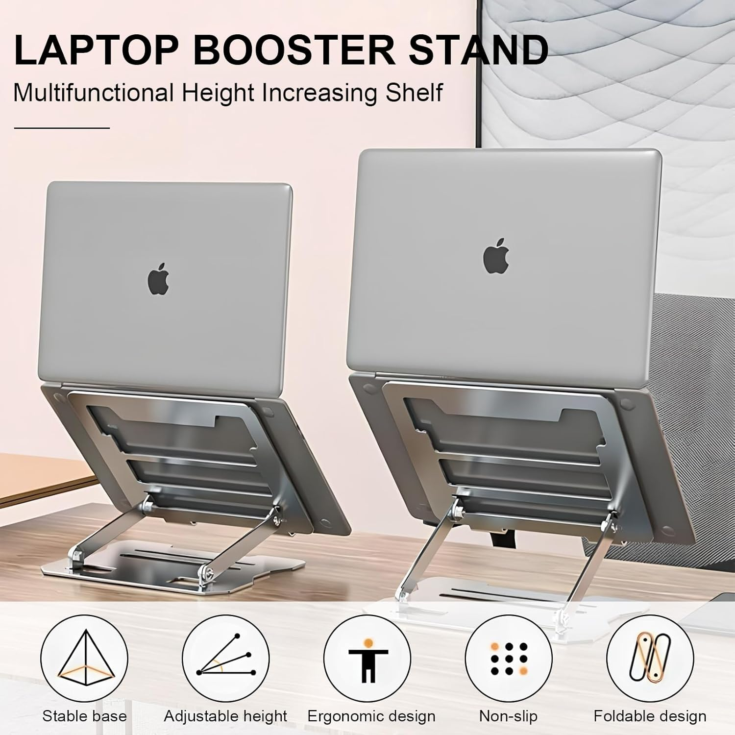 Adjustable Laptop Stand, Ergonomic Portable Laptop Riser Holder for Desk, Foldable Portable Tablet Notebook Holder Compatible with Macbook Pro/Air, Surface, Lenovo, Laptops image number 6