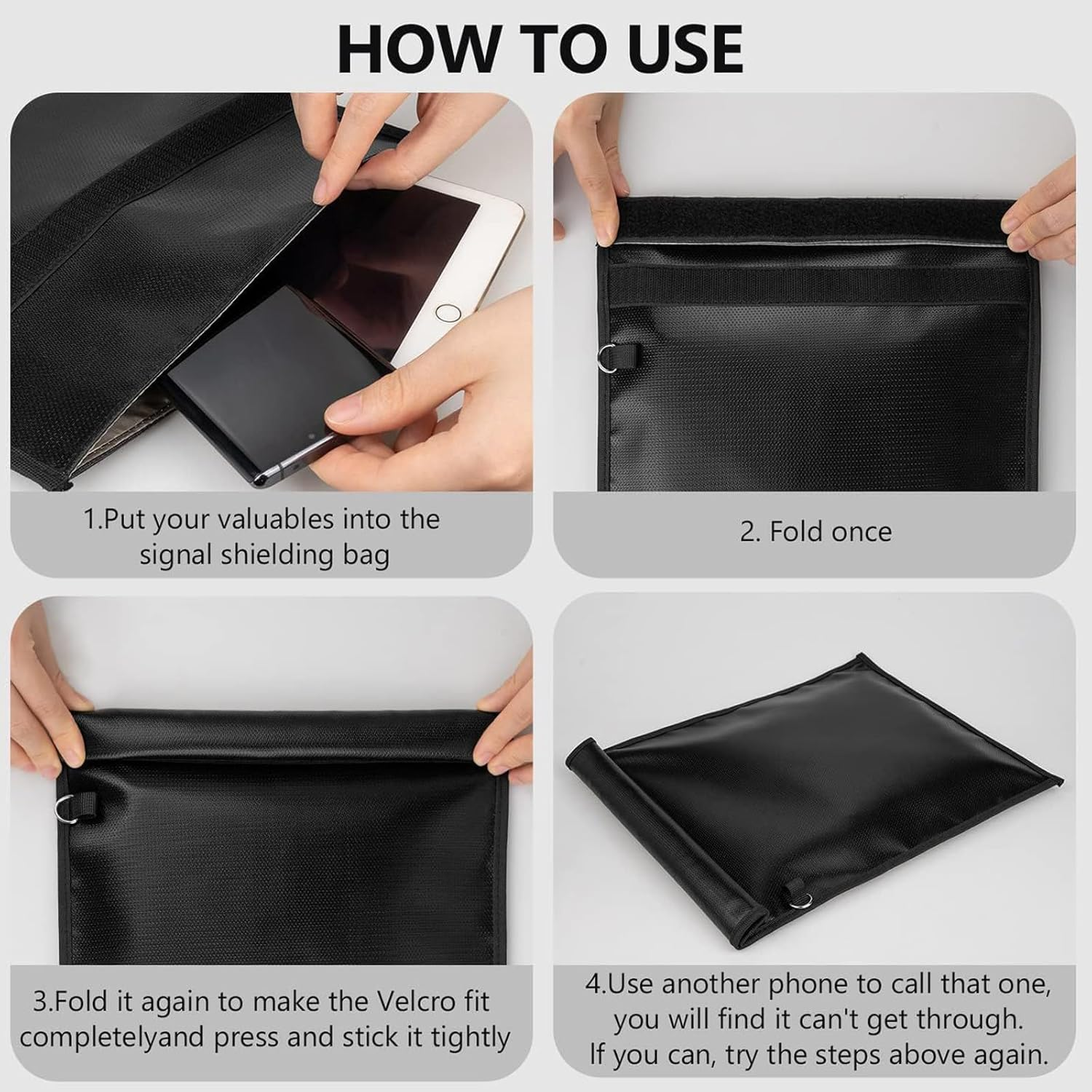 2 Pack Large Faraday Bags for Tablets Phones Car Keys,Faraday Key Fob Protector,Rfid Block Faraday Case Fireproof & Waterproof Anti-Theft Signal Blocking Pouch,Cell Phone Signal Jammer,Faraday Cage image number 4