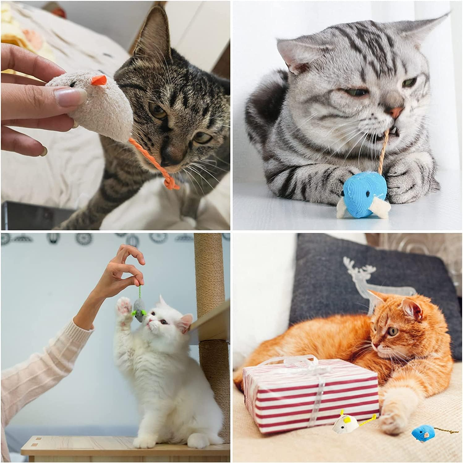 3 Cat Toys, Cat Chew Toys, Chew Resistant Catnip Toys, Catnip Filled Mice, Cat Teething Toys(White Yellow) image number 3