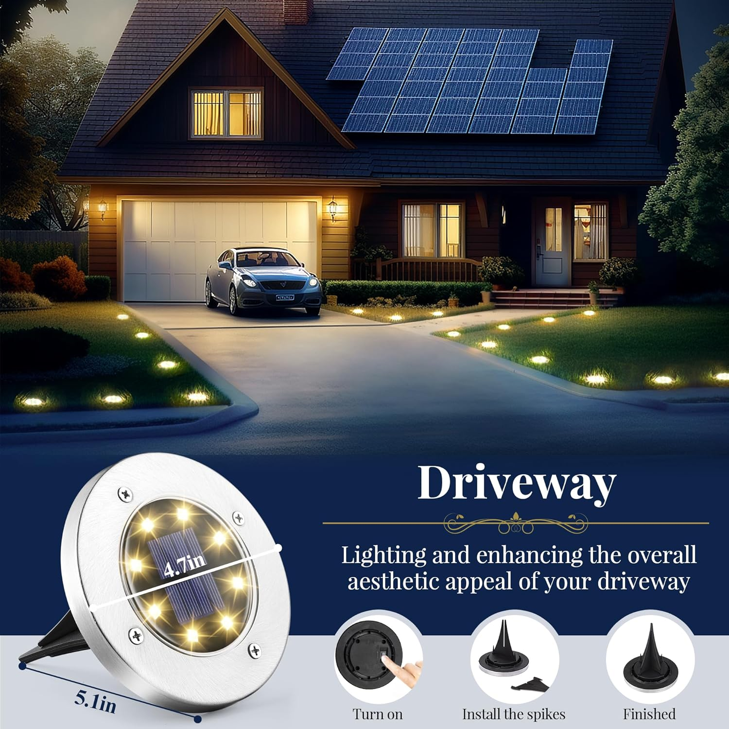 Solar Ground Lights, 12 Pack Solar Lights Outdoor Waterproof, 8 LED Solar Powered Landscape Lighting for Garden Yard Patio Driveway Pathway Walkway (Warm White)