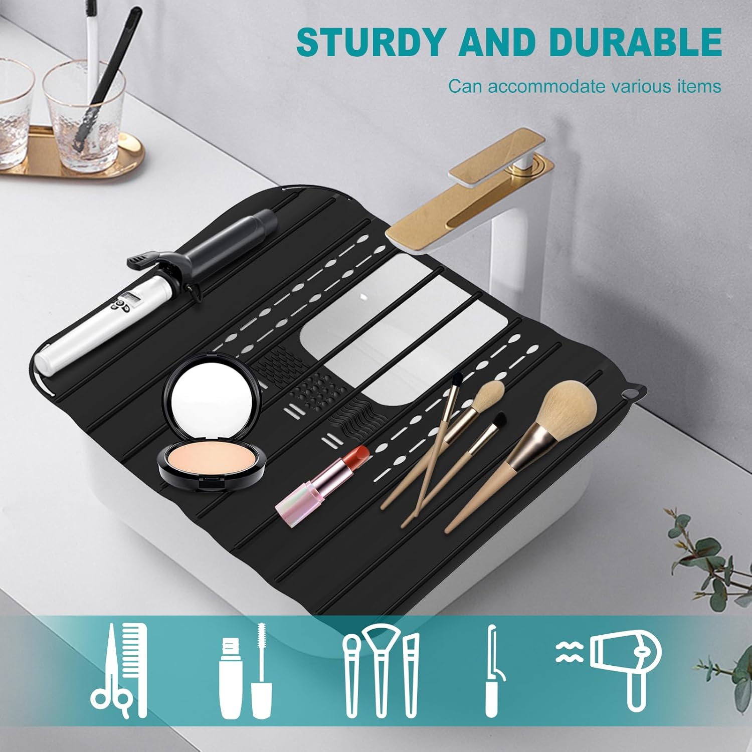 Black Silicone Sink Cover - Foldable, Heat Resistant, Space Saver for Bathroom Counter image number 6