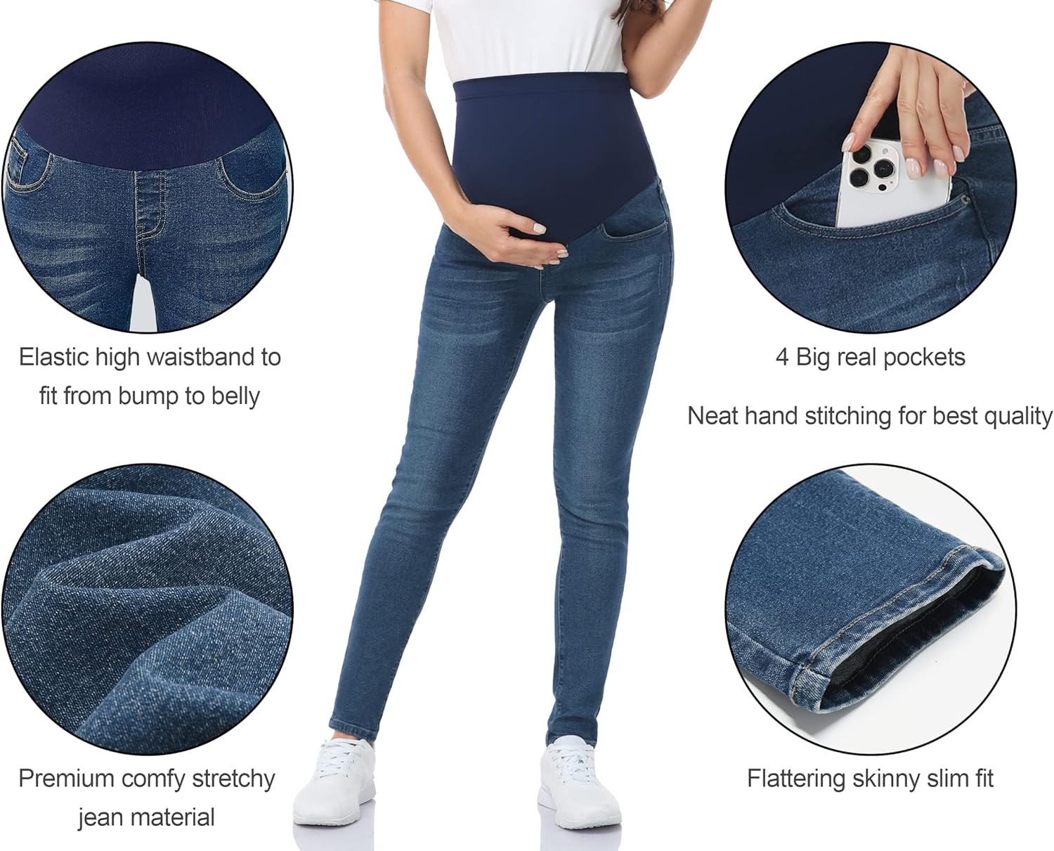 POSHGLAM Women'S Maternity Pants Drawstring Stretchy Loose Casual Lounge Pregnancy Joggers with Pockets image number 4