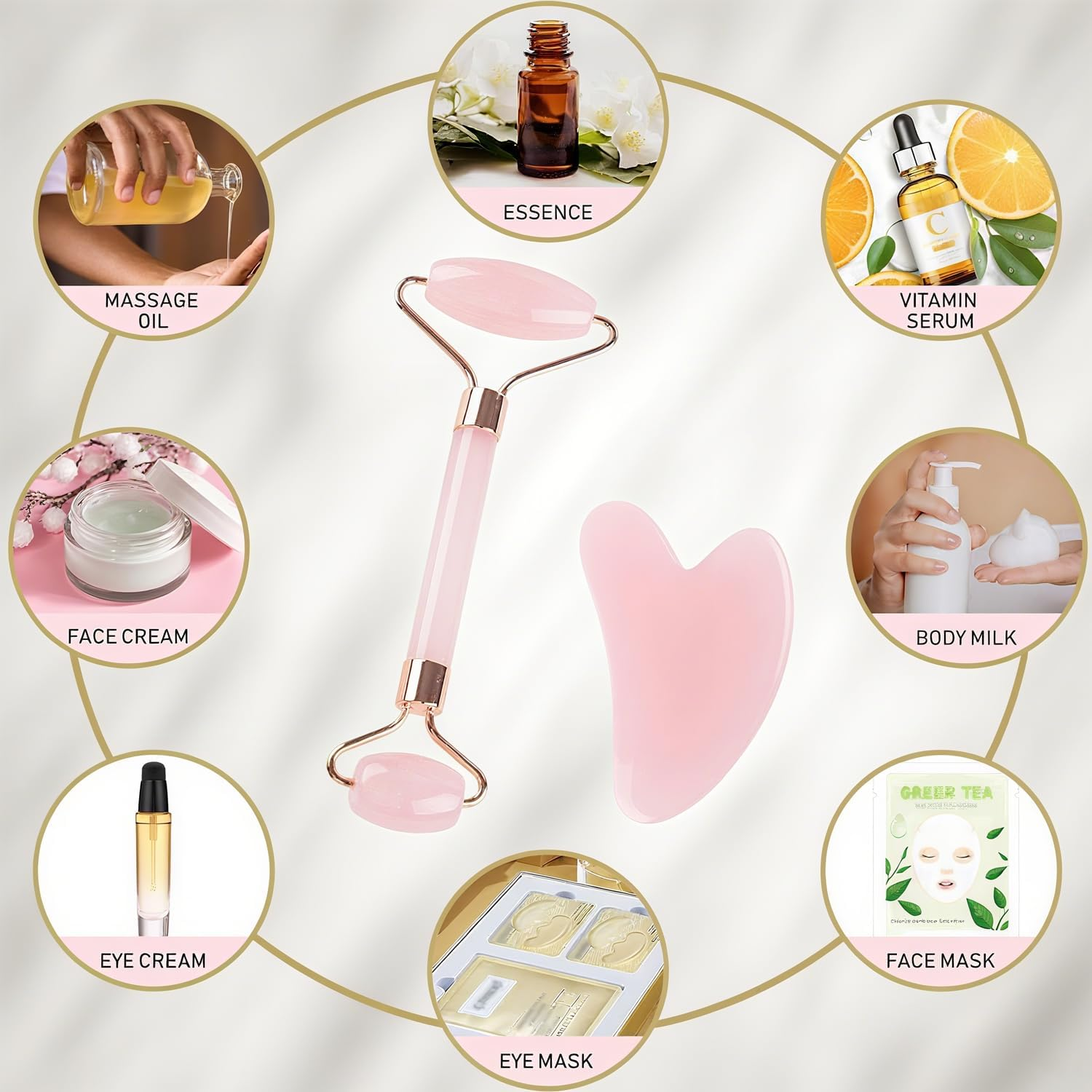 Xinghonyac Jade Roller & Gua Sha Set, Face Roller Massager for Skin Care anti Aging, De-Puffing, Detoxifying, Brightening, and Refreshes Skin Tool(Pink) - Pink image number 4