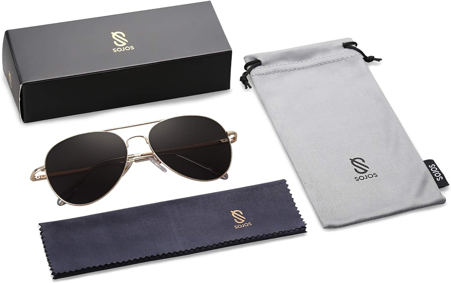 SOJOS Classic Aviator Sunglasses for Women Men Metal Frame Spring Hinges SJ1030 with Gold/Grey