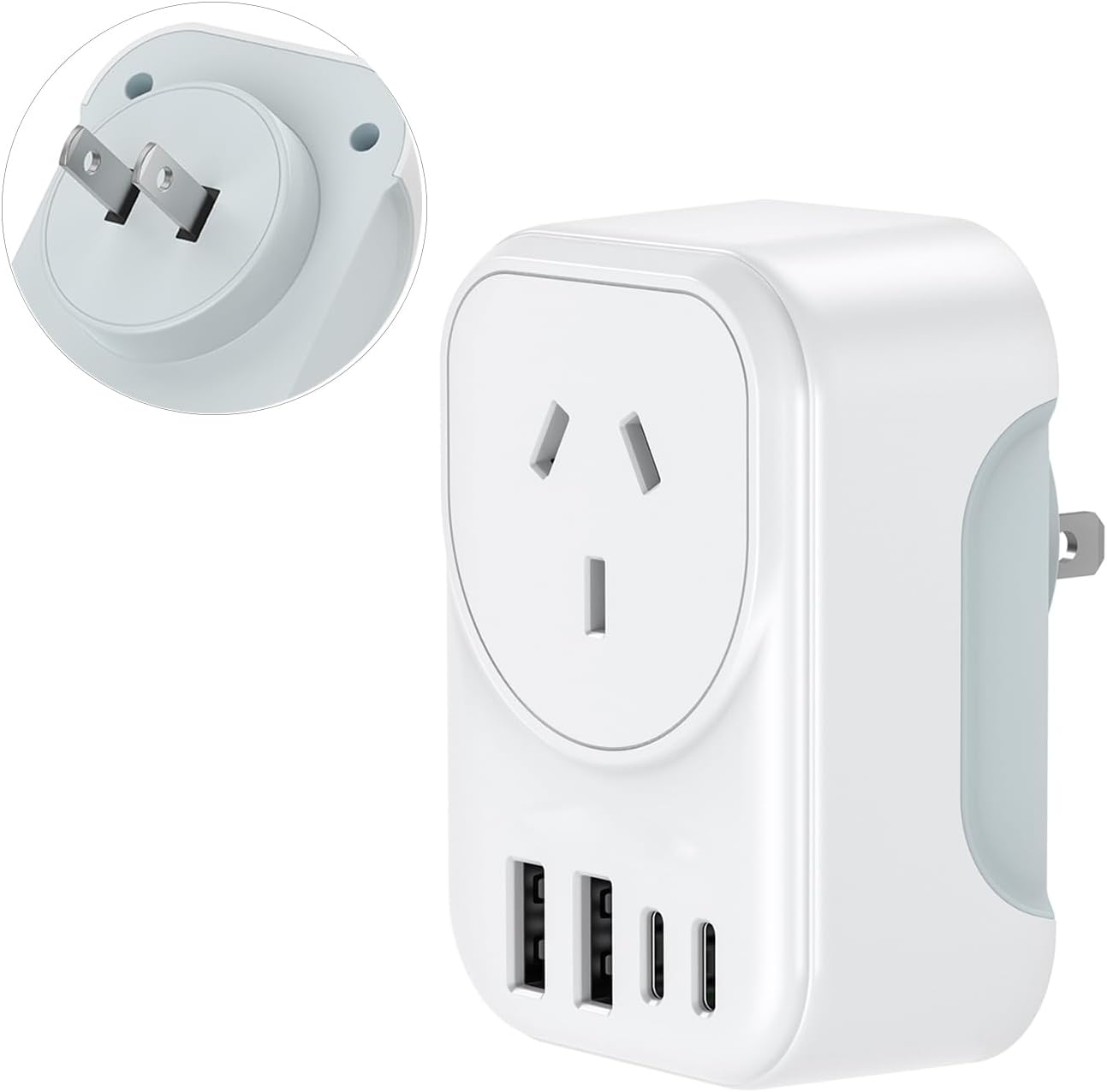 UK/US/JP/CA/EU to AU/NZ Adaptor Plug with Insulated Pins, Universal Plug Convert to 3-Pin Australian/New Zealand/China Socket with 2USB-A and 2USB-C Multi-Port Travel Power Adapter image number 2