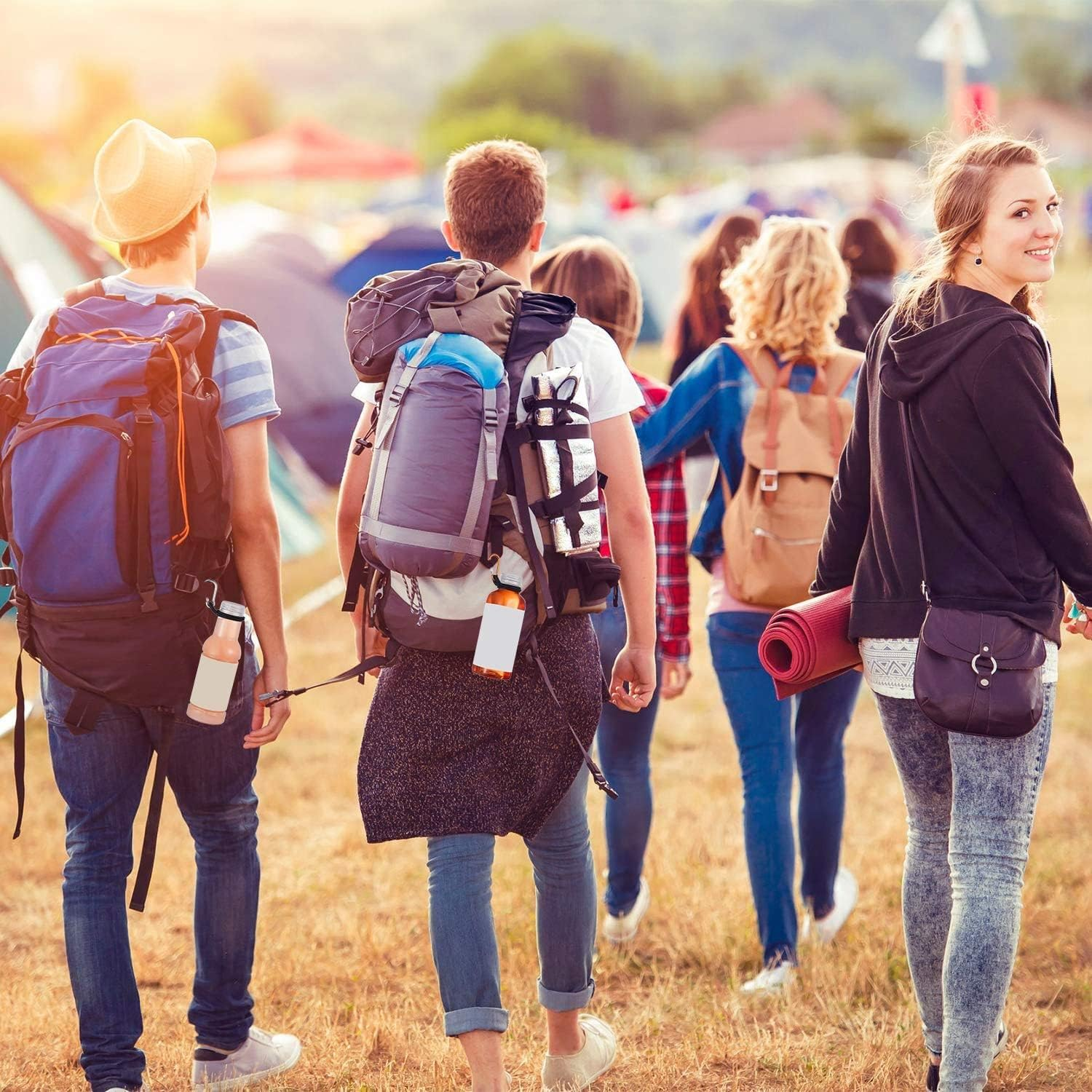 Fokmuaex 5-Pack Silicone Water Bottle Clip Holder | Durable Carabiner Carrying Clips for Sports Bottles, Travel Hiking Camping Accessories image number 4