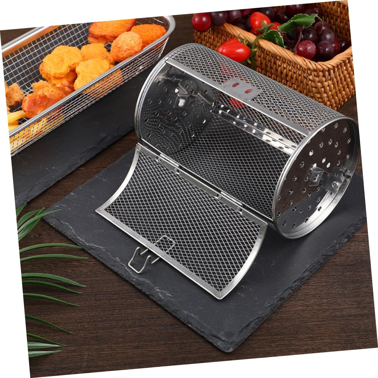 VANZACK Rotisserie Oven Accessories BBQ Vegetable Grill Basket Air Fryer Rotisserie Basket image number 5