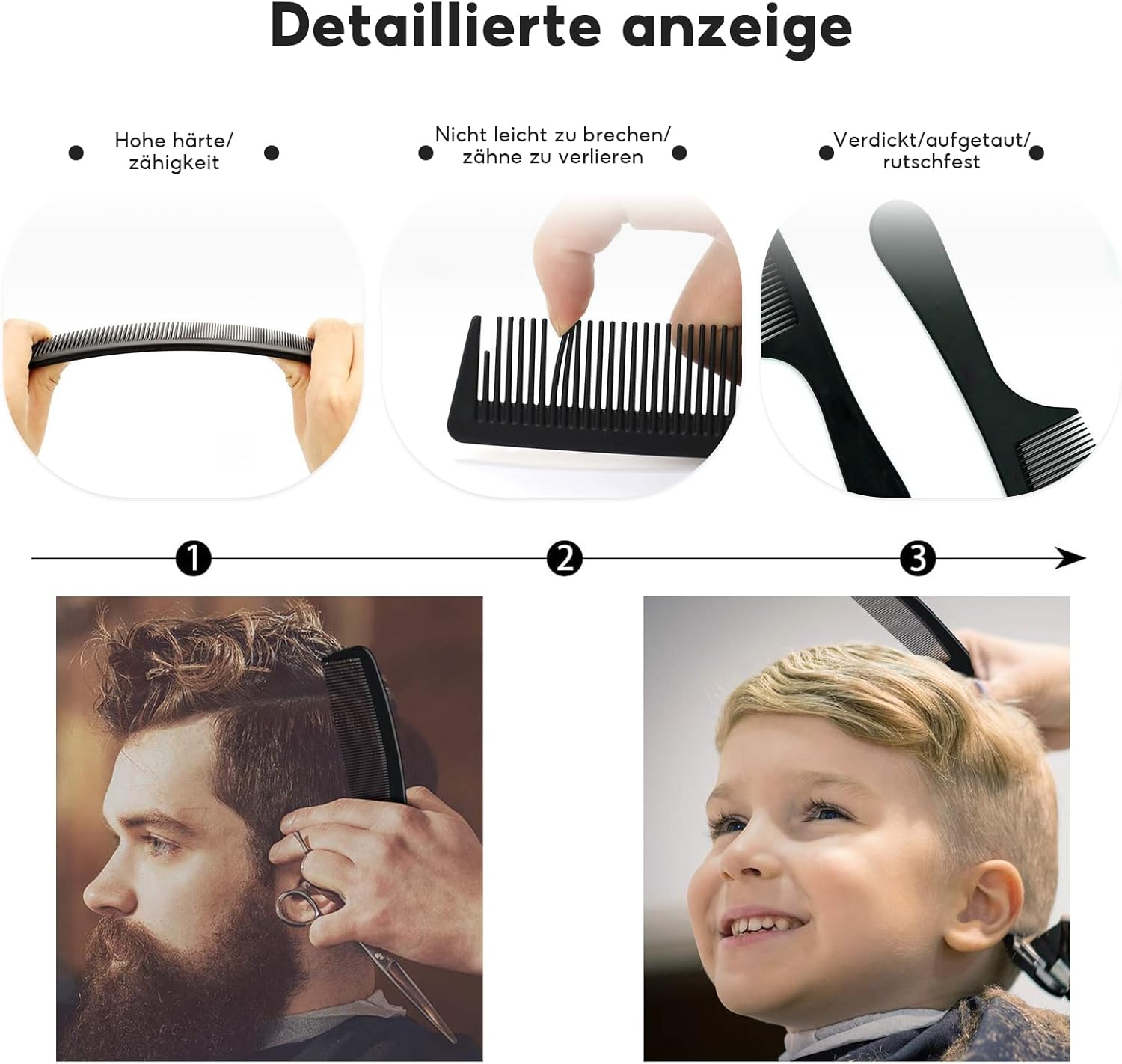 Hair Brush Set, 7-Piece Hair Brush Set, Anti-Static Massage Oval Comb, round Hair Brush, Ventilation Hair Brush, Detangling Brush, Paddle Brush for Women, Men, Children (Black)