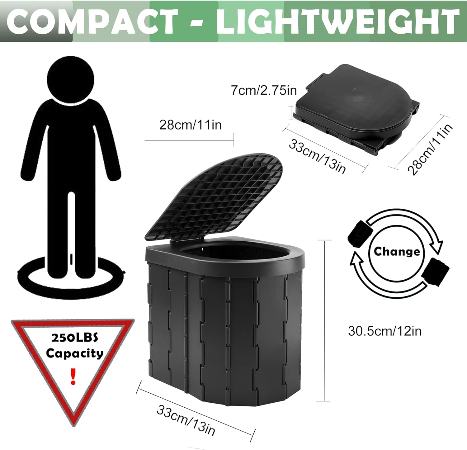 Portable Toilet for Outdoors& Indoors, SFSUMART Foldable Potty & Stool for Car Camping Travel Hiking Fishing Long Trips - Black image number 4