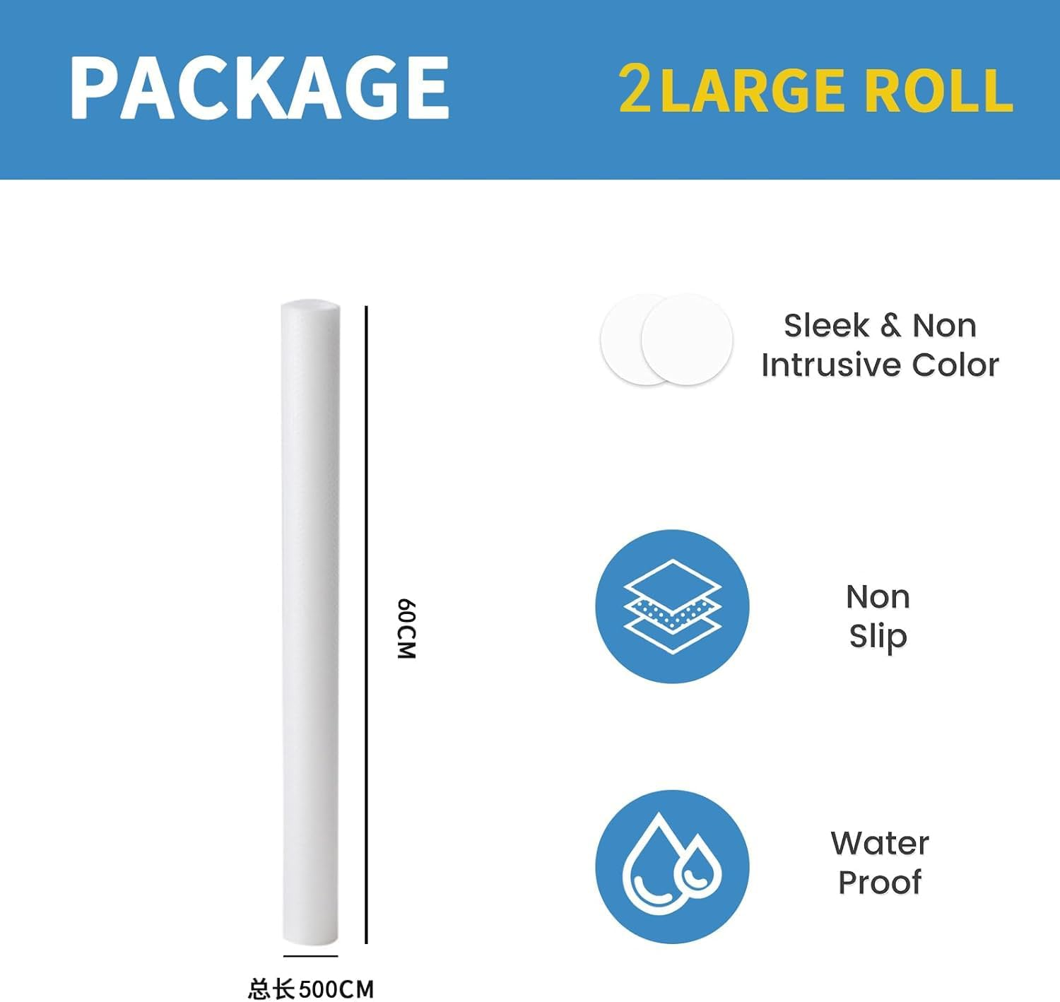 2 Pack Drawer Liners, 60 CM * 500 CM Non-Adhesive Shelf Liner, Waterproof Anti-Slip BPA Free Kitchen Cupboard Cabinet Liner, EVA Plastic Lining Washable Draw Liners for Home Office image number 4