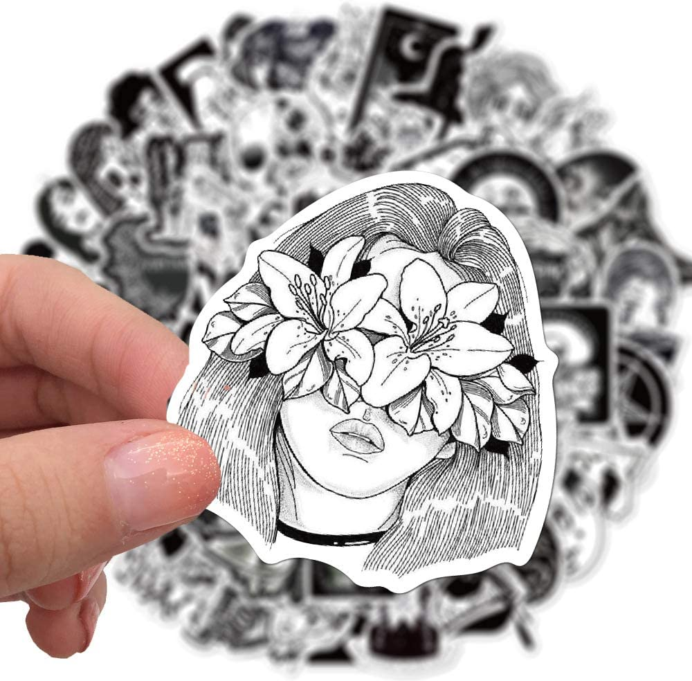100 Pcs Gothic Style Vinyl Stickers,Black and White Graffiti Stickers,Vinyl Waterproof Sticker for Kids Teens Girls,For Phone Laptop Bottles Skateboard Computer Phone Luggage Guitar Gifts Sticker image number 1