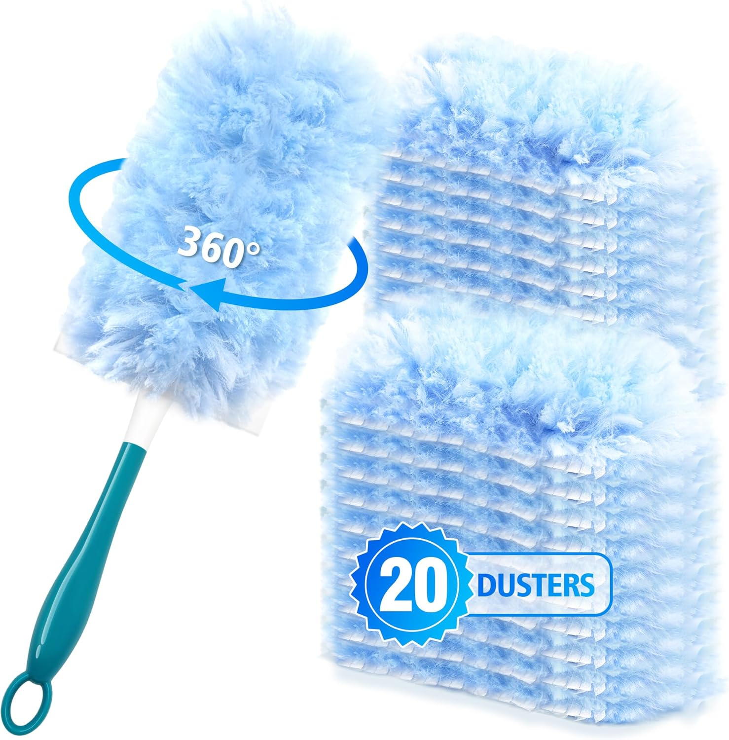 NEWE Duster Refills 20 PCS Compatible with Flash and Swiffer, Dust Magnet with 1 Handle, 360 Degree Heavy Duty Dusting Kit with 4X Microfibers for Cleaning Blinds Bookshelf Furniture image number 3