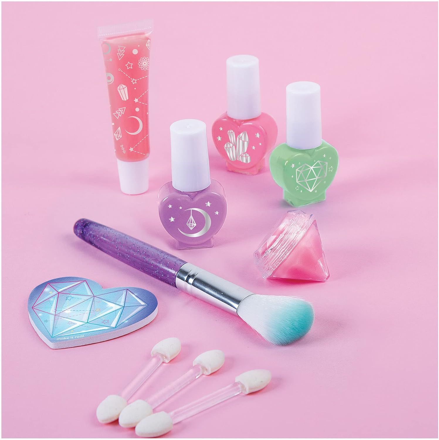 Make It Real - Light-Up Cosmetic Studio - Kids Makeup Case with Mirror and Lights for Girls and Tweens - Includes Eyeshadow, Nail Polish, Blush, Lip Gloss, Nail File, Makeup Brushes