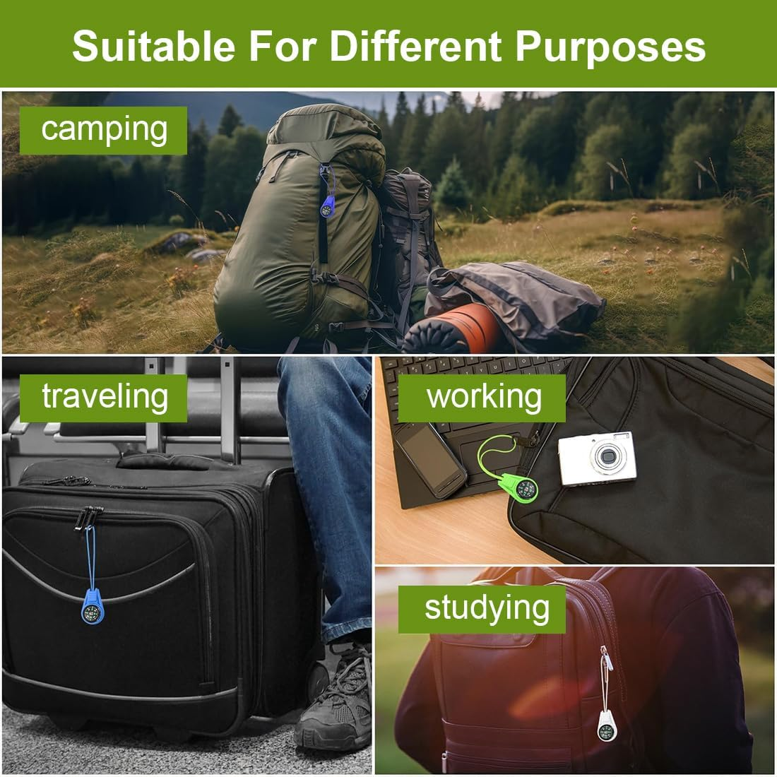 SIRLOMU Pack of 9 Mini Compass, Survival Compass, Children'S Compass for Outdoor, Guide Children'S Gifts, Mini Compass for Outdoor Sports Camping Hiking (Multi-Colour) image number 2